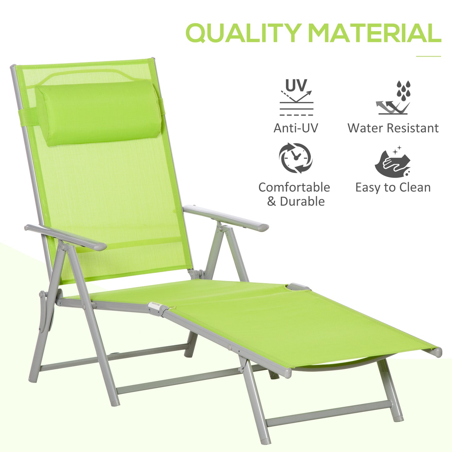 Folding Sun Lounger, Outdoor Chaise Lounge Recliner with Pillow