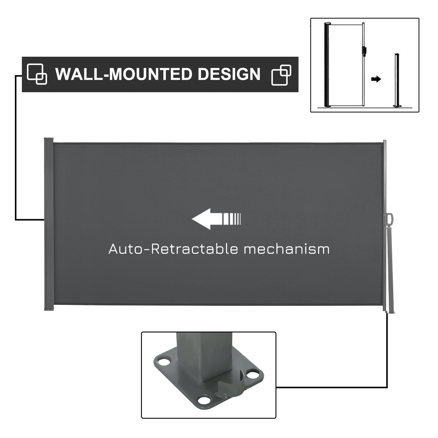 Retractable Sun Side Awning Screen Fence Patio Garden Wall Balcony