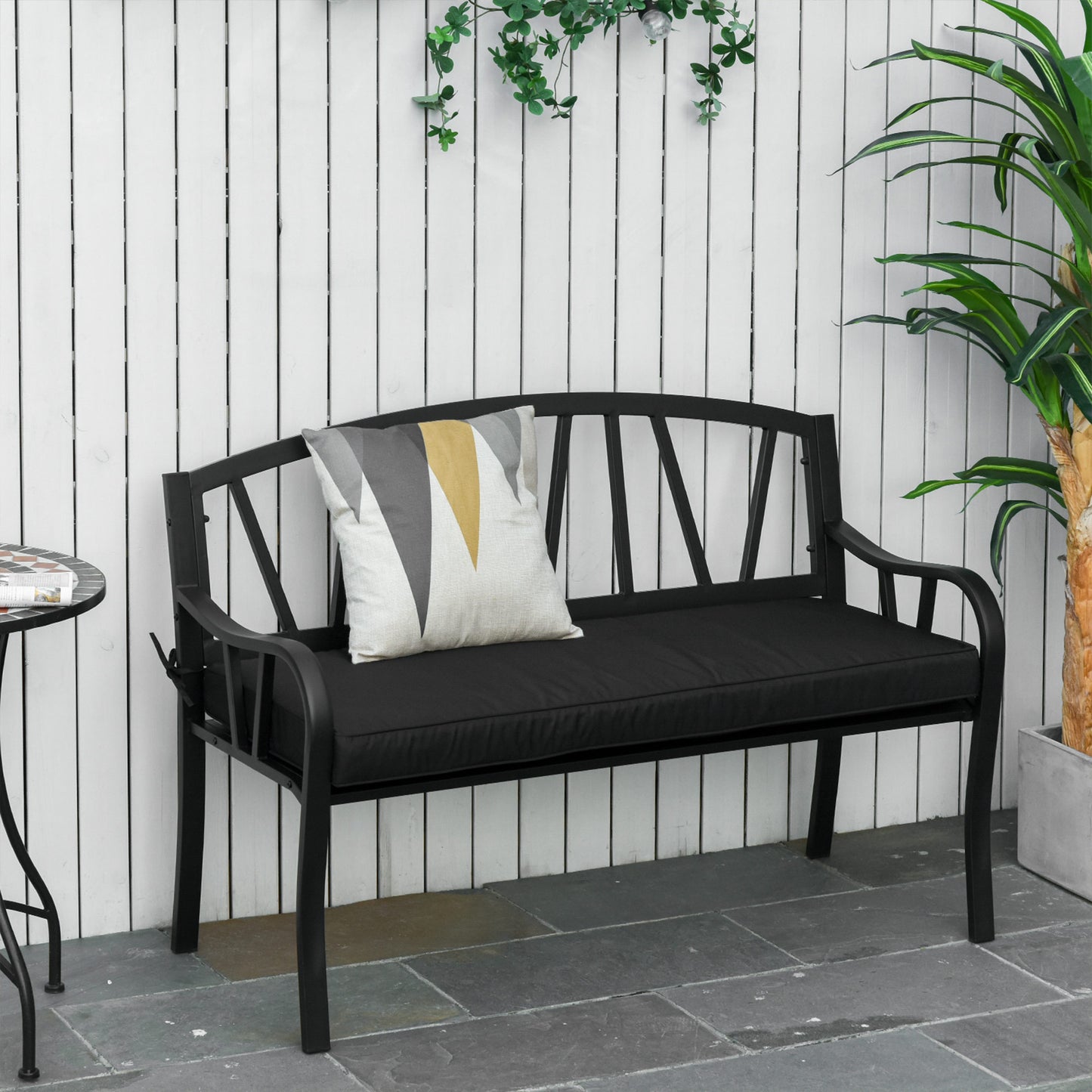2-Seater Garden Bench with Cushion, Metal Loveseat