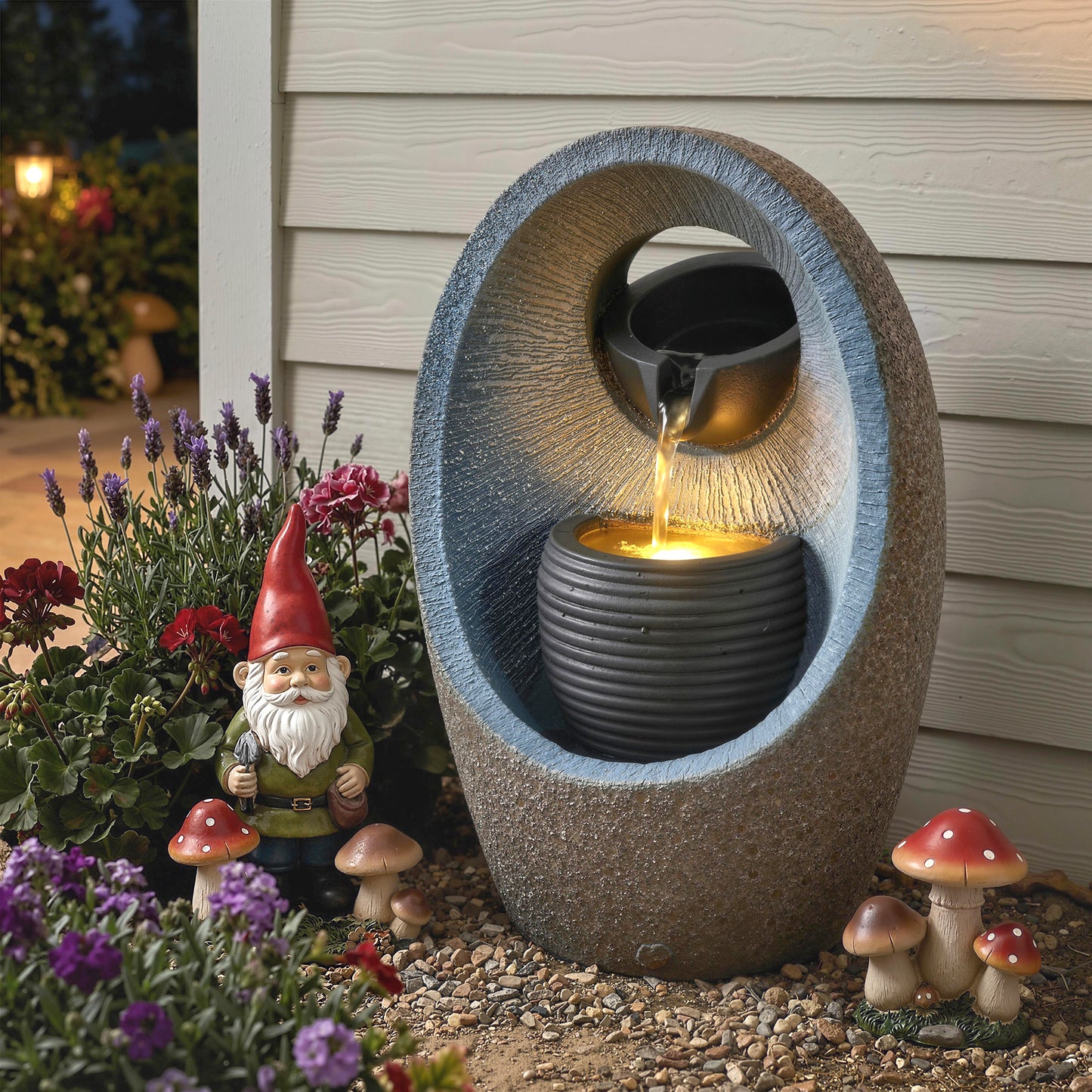 Water Feature with 2-Tier Bowls