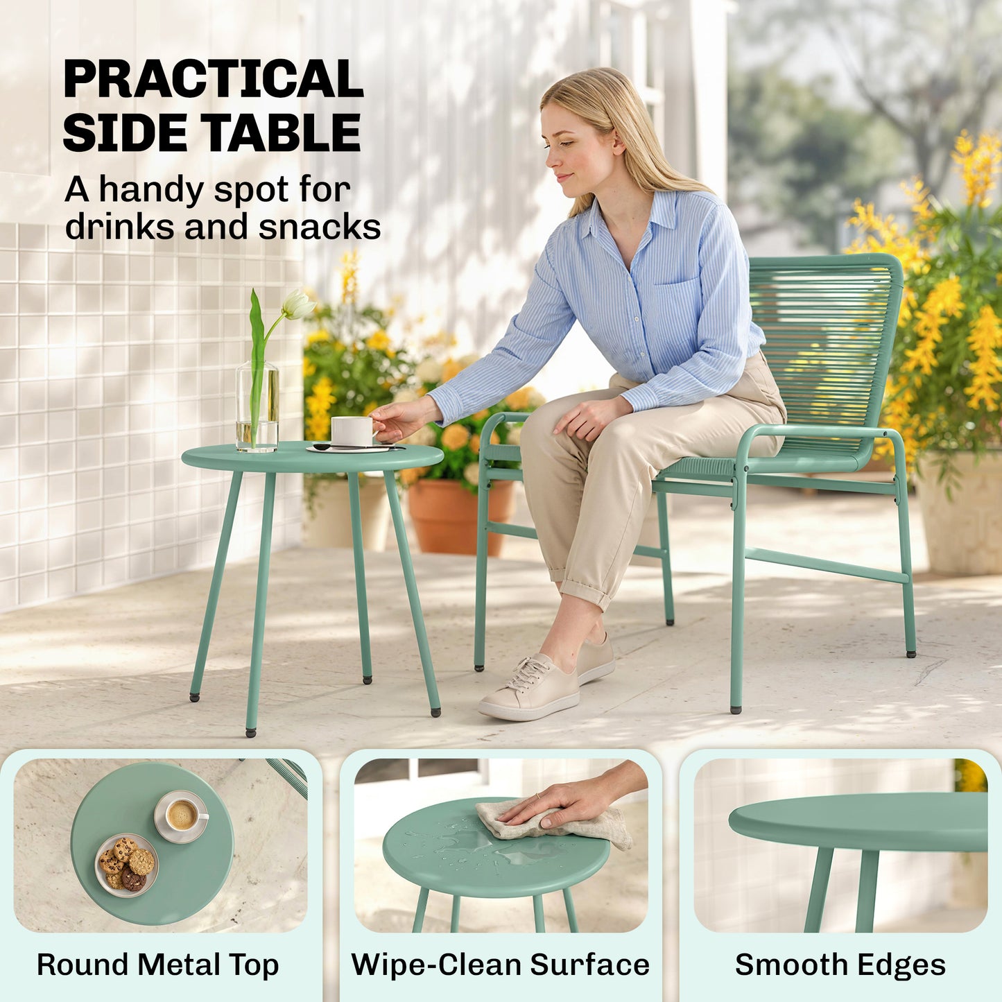 3 Piece Rattan Bistro Set, Outdoor Garden Furniture Set