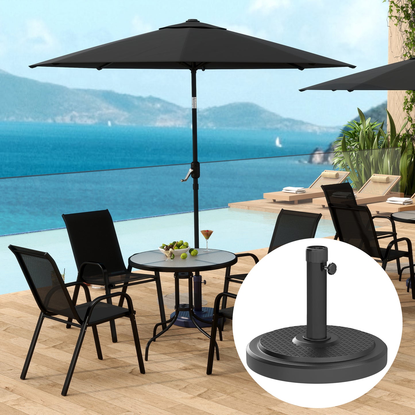 22kg Garden Parasol Base, Round HDPE Sun Umbrella Base