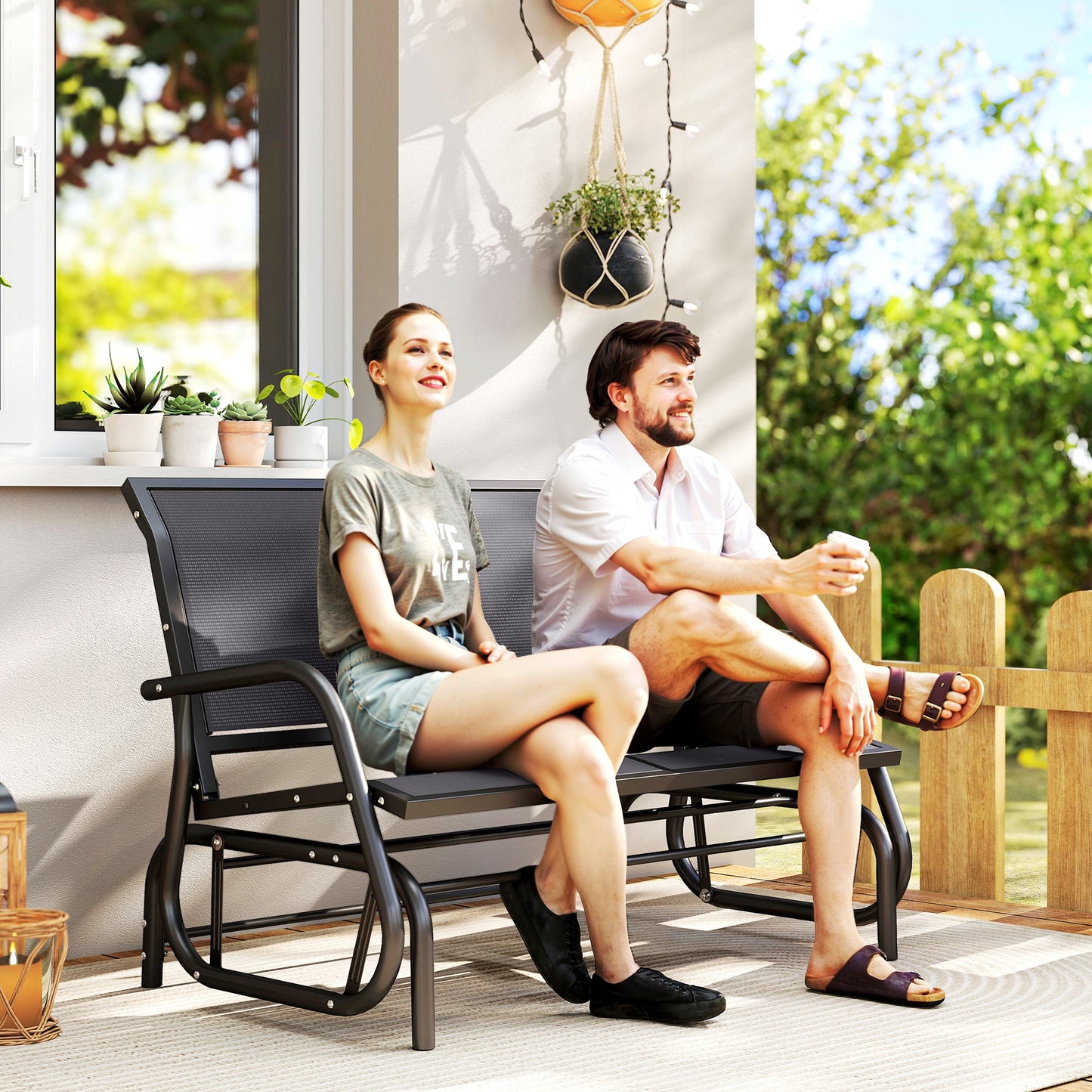 2-Person Outdoor Glider Bench Patio Double Swing Gliding Chair