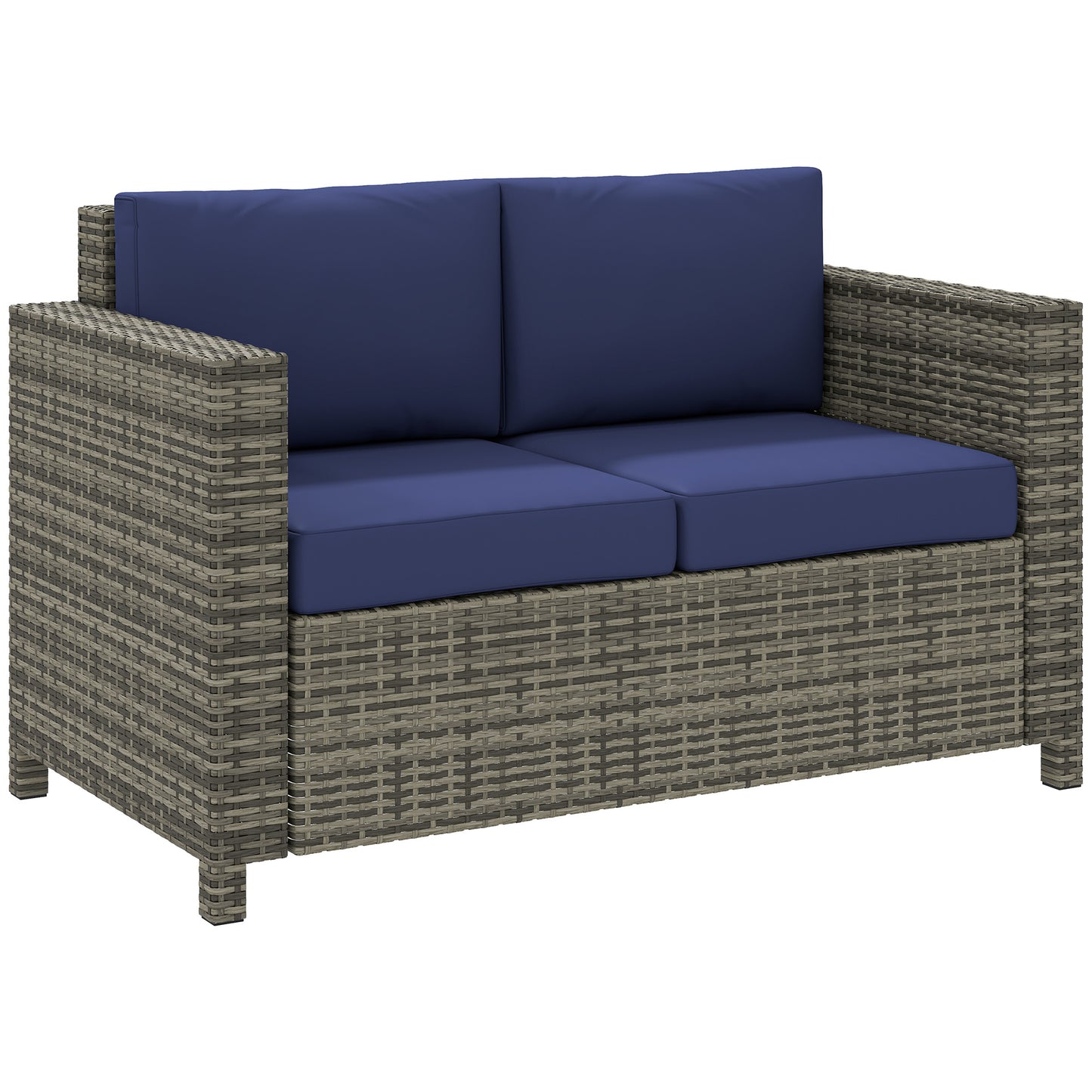 Rattan Sofa, 2 Seater Garden Furniture with Soft Padded Cushion