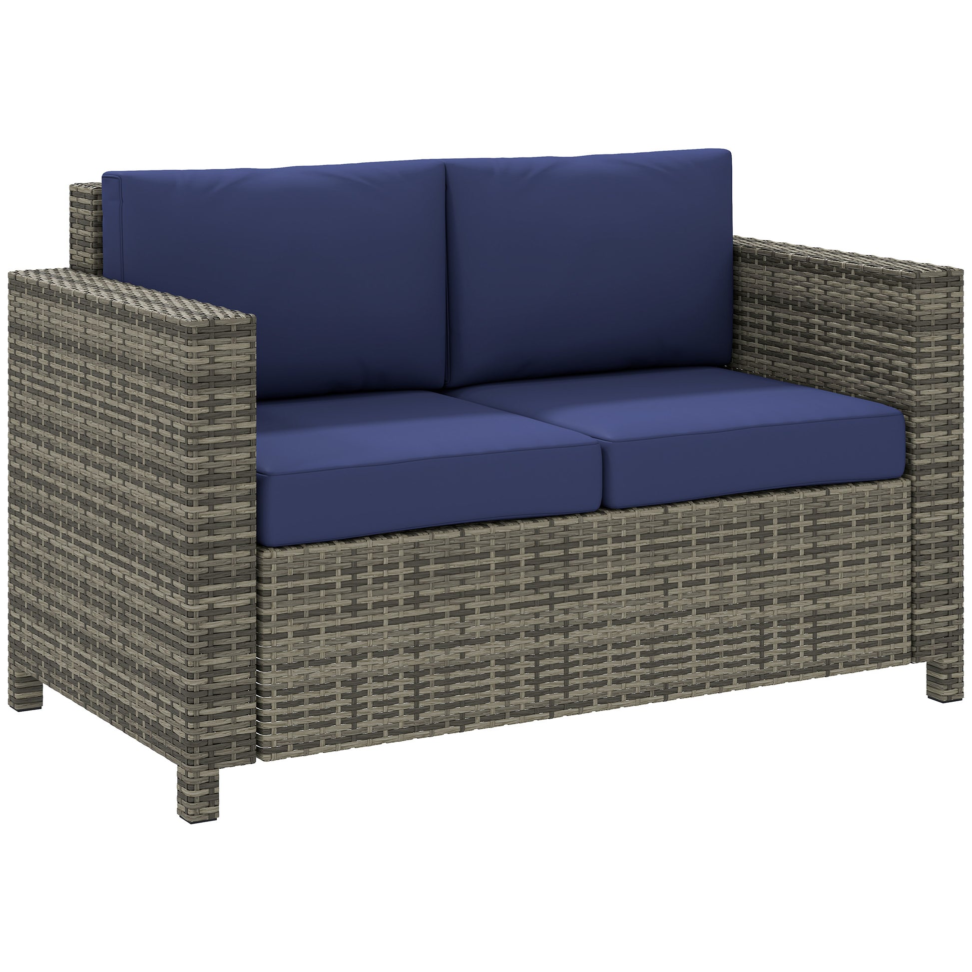 Rattan Sofa, 2 Seater Garden Furniture with Soft Padded Cushion