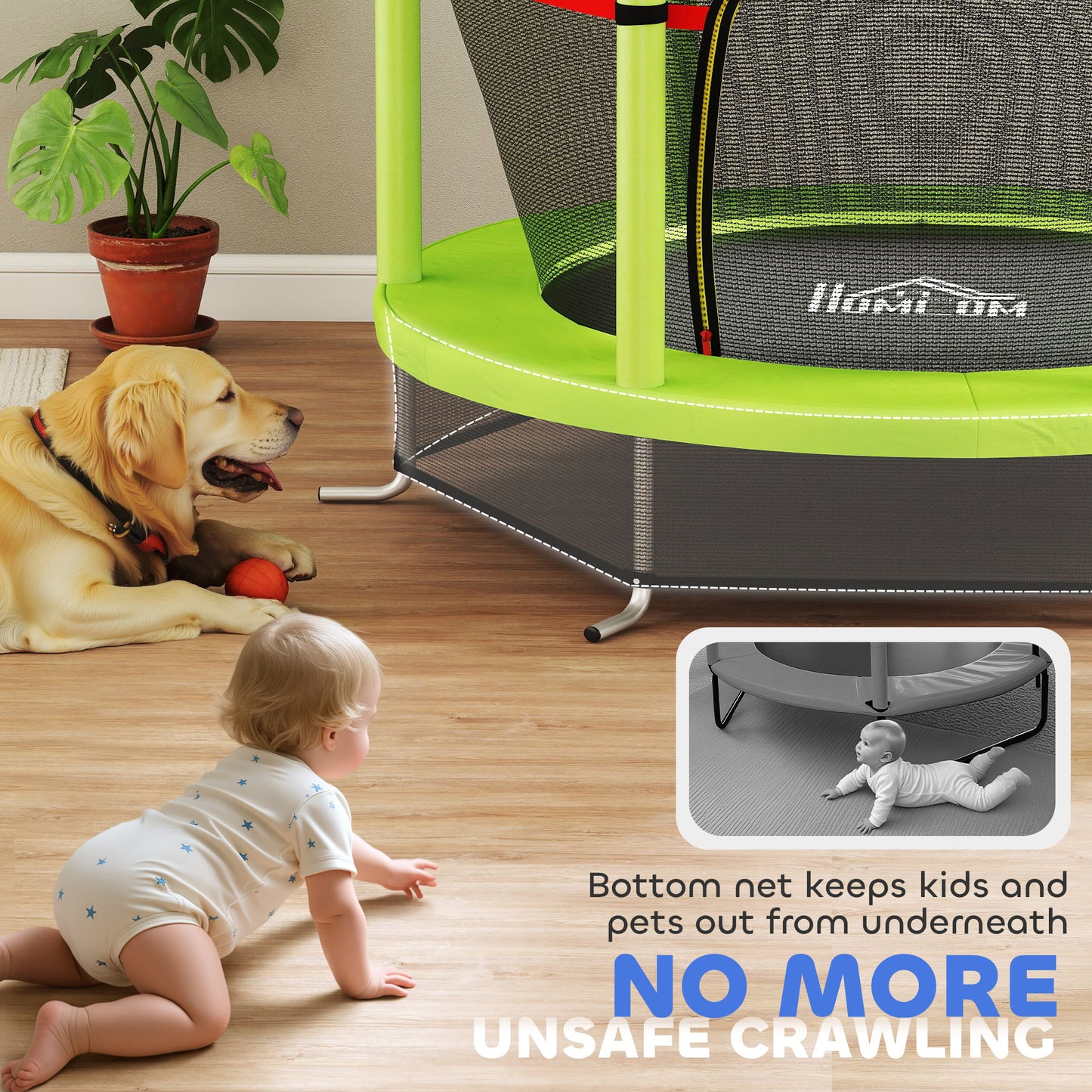 Kids Trampoline, with Enclosure Net, Steel Frame, for Ages 3-6 Years