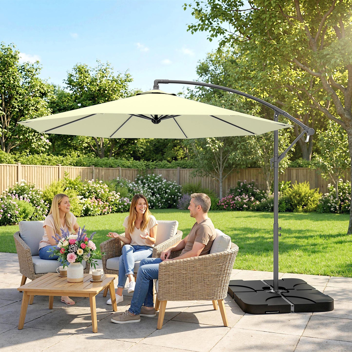 3m Overhanging Parasol, with Base, Weights and Cover