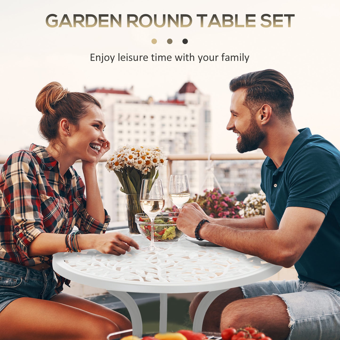 3 Pcs Aluminium Bistro Set Garden Furniture Dining Table Chairs