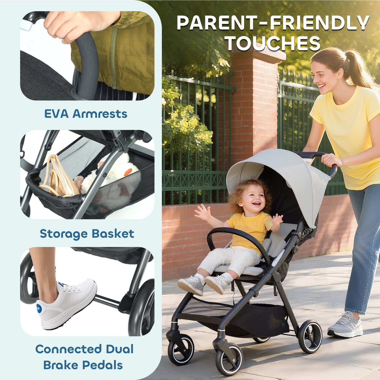 Travel Stroller, Lightweight Pushchair, Compact Buggy with Canopy