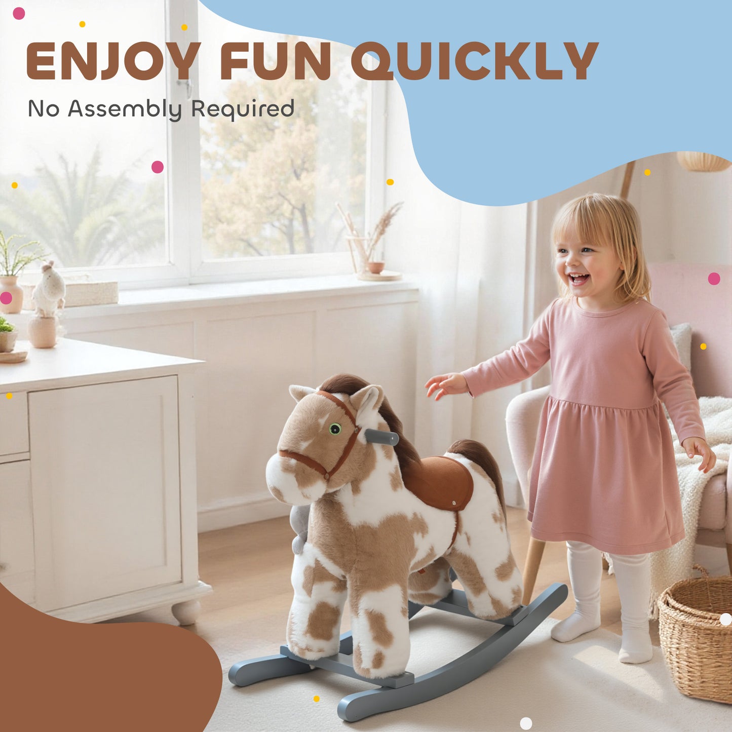 Baby Rocking Horse, Plush Animal Rocker with Realistic Sound and Toy