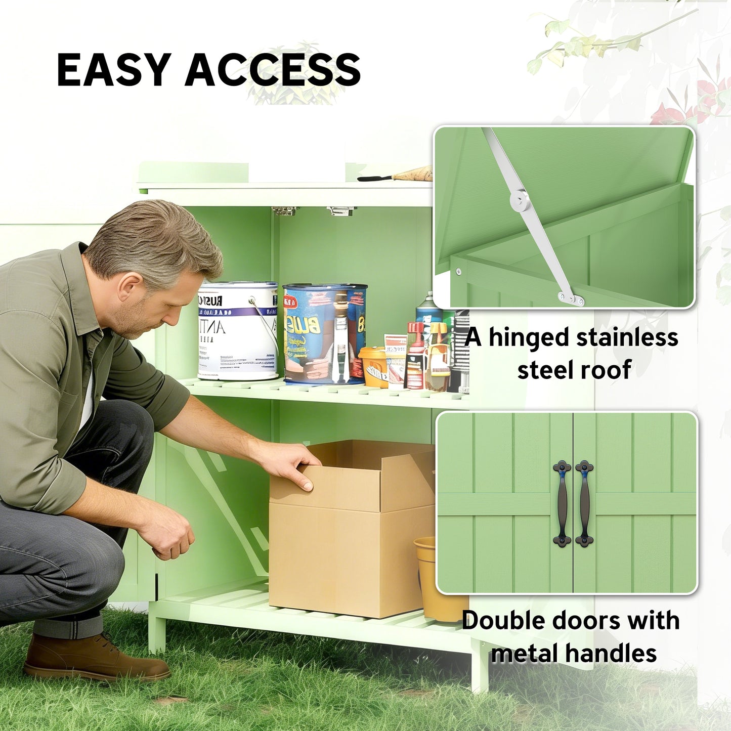 Wooden Garden Shed, Garden Tool Storage Shed with Hinged Roof
