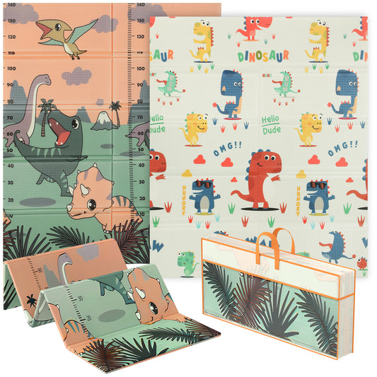Dinosaur-Themed Baby Plat Mat Double Sided, Foldable
