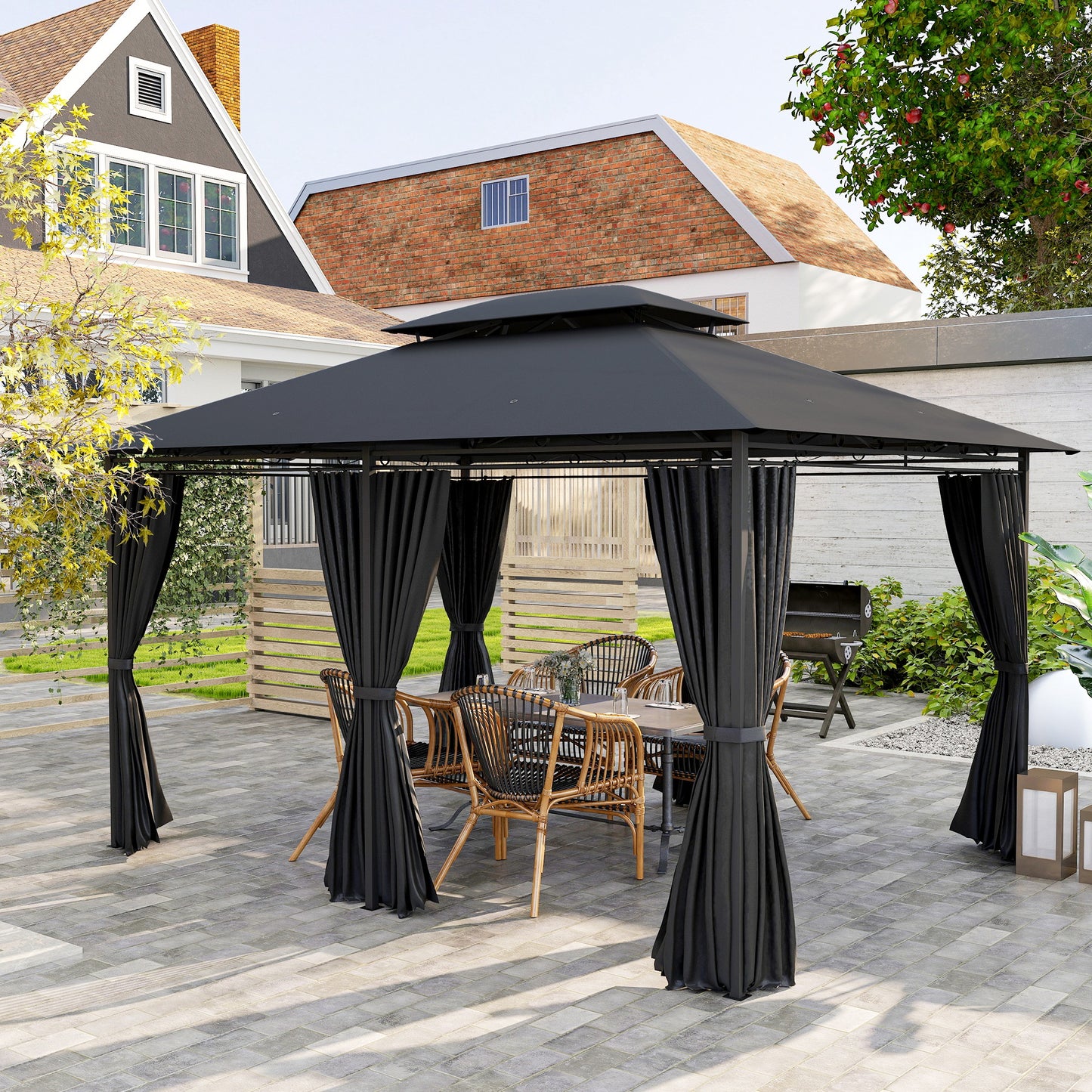 3 x 4m Steel Gazebo, with Curtains