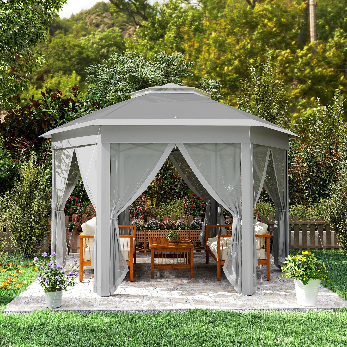 3 x 4m Garden Gazebo Hexagon Pop Up Gazebo Party Tent Canopy Double