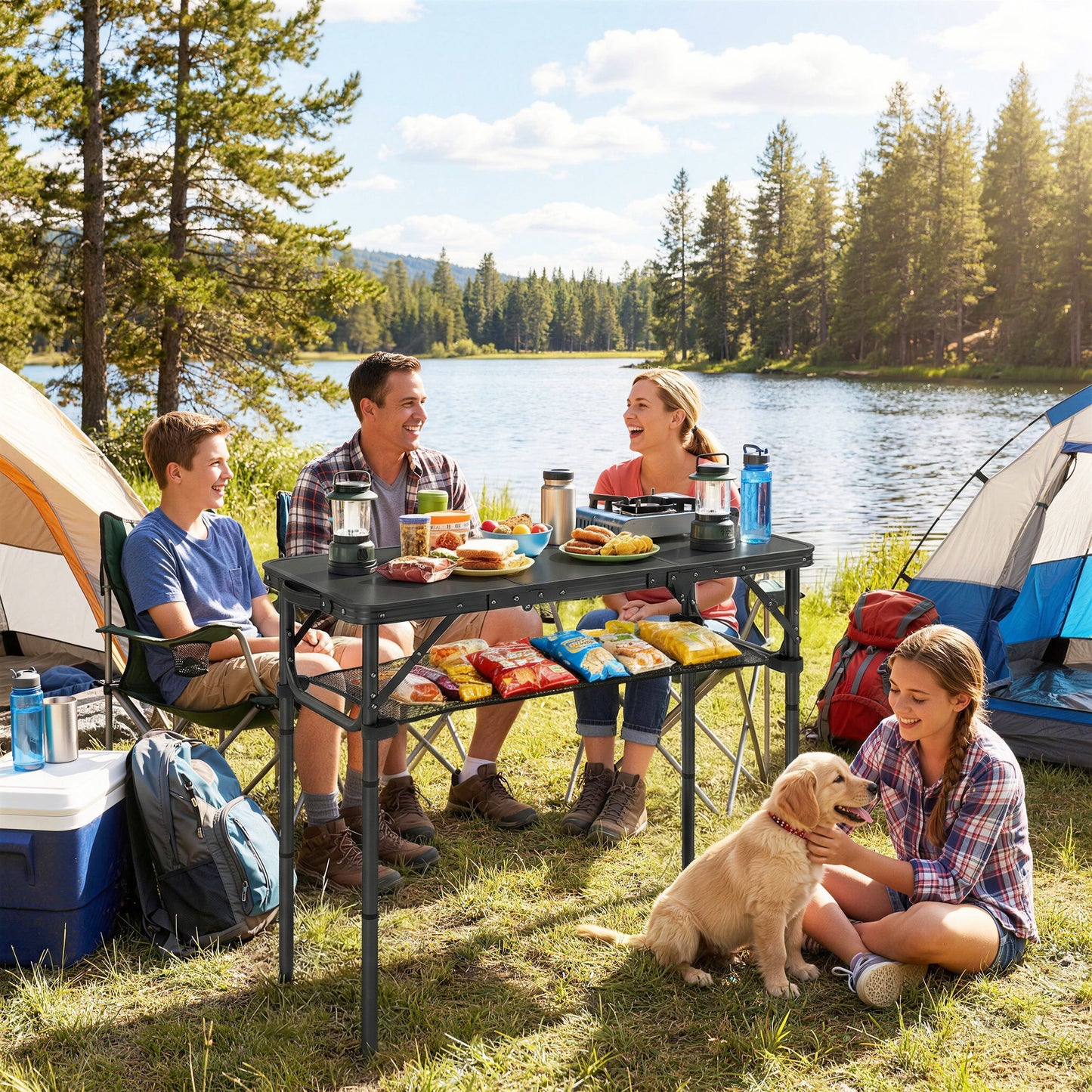 3ft Folding Camping Table, Picnic Table with Mesh Storage Layer