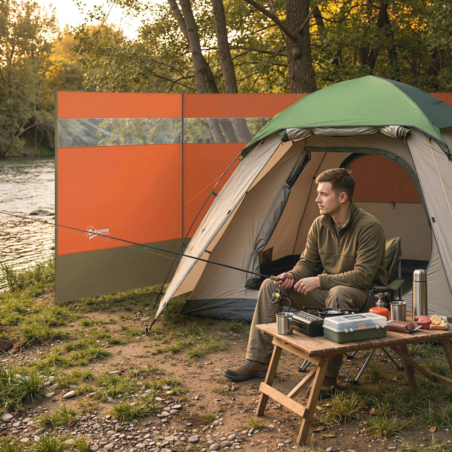 Camping Windbreaker with Clear Windows, Carry Bag and Steel Poles