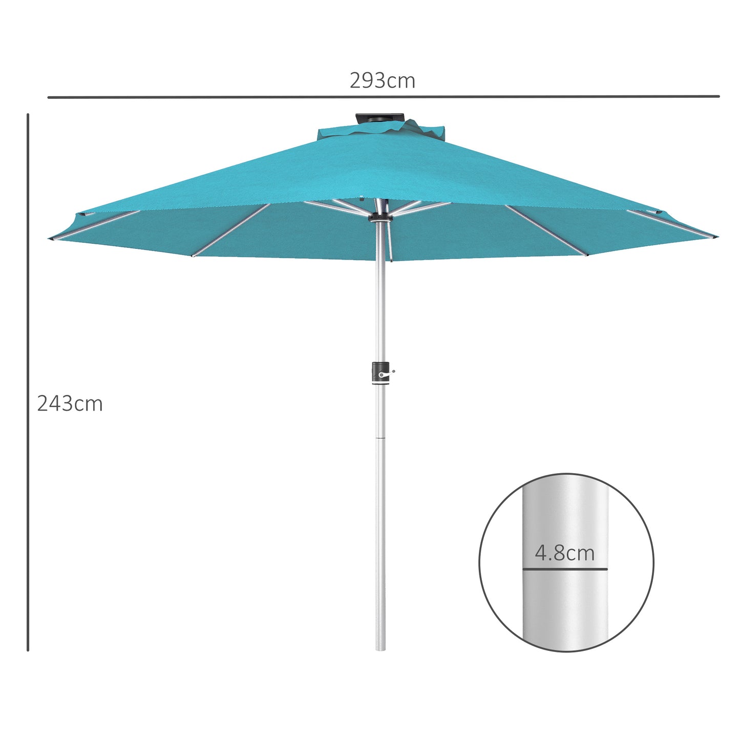 3m Parasol, with Solar-Powered LED Lights