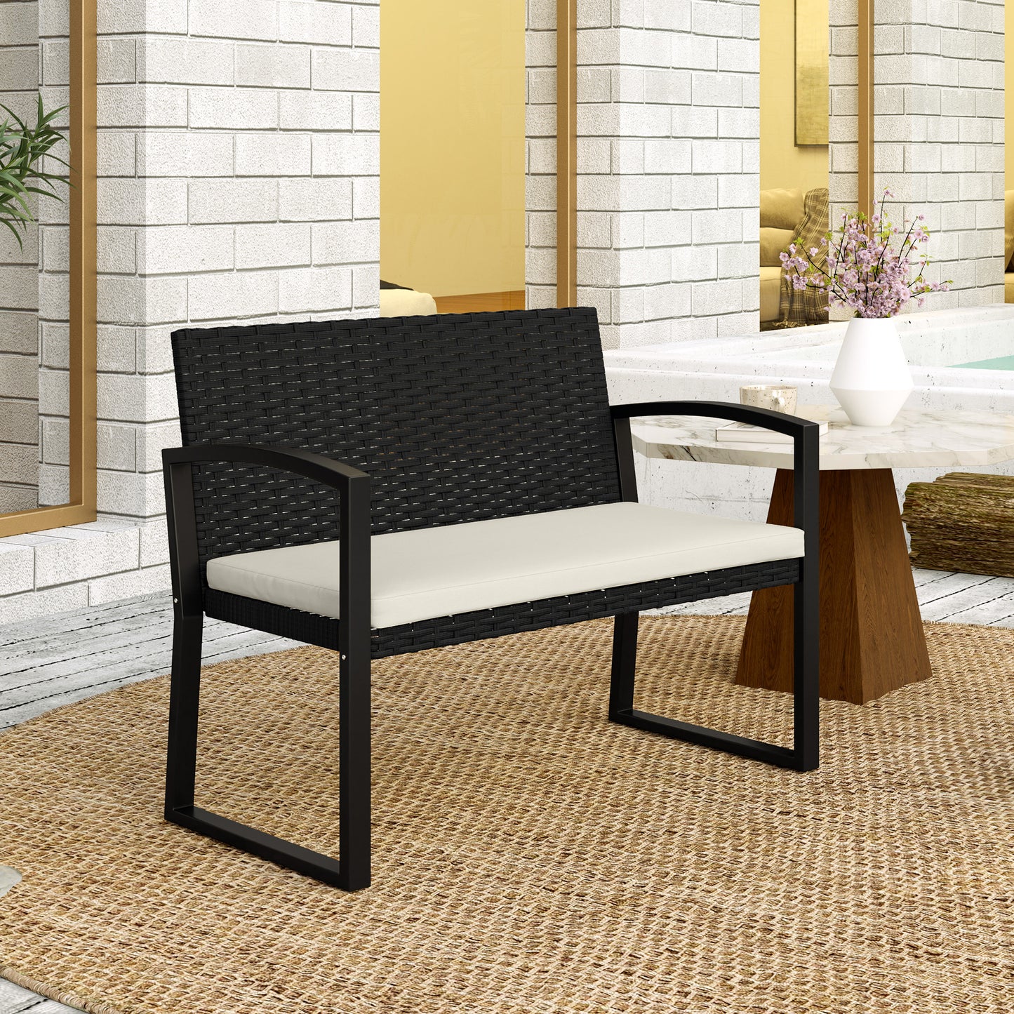 Two-Seater Rattan Garden Bench