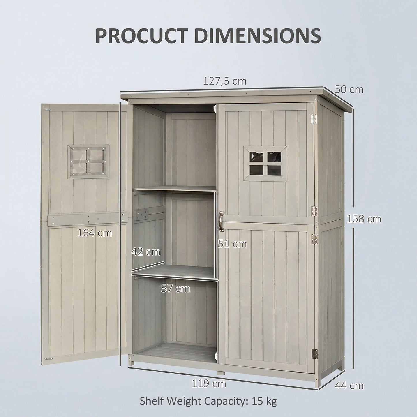 Wooden Garden Shed with Two Windows, Tool Storage Cabinet