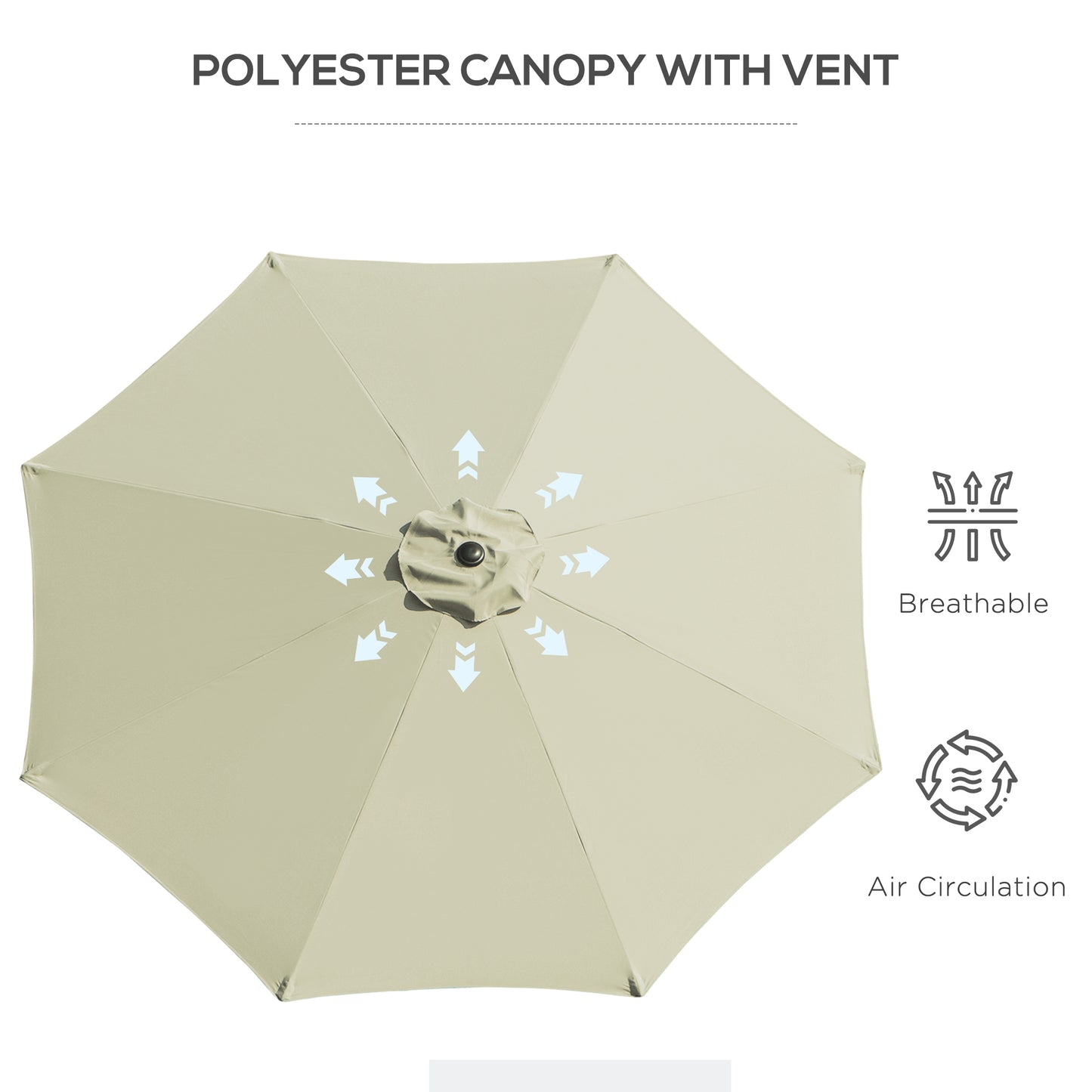 3(m) Tilting Parasol Garden Umbrellas, Outdoor Sun Shade with 8 Ribs