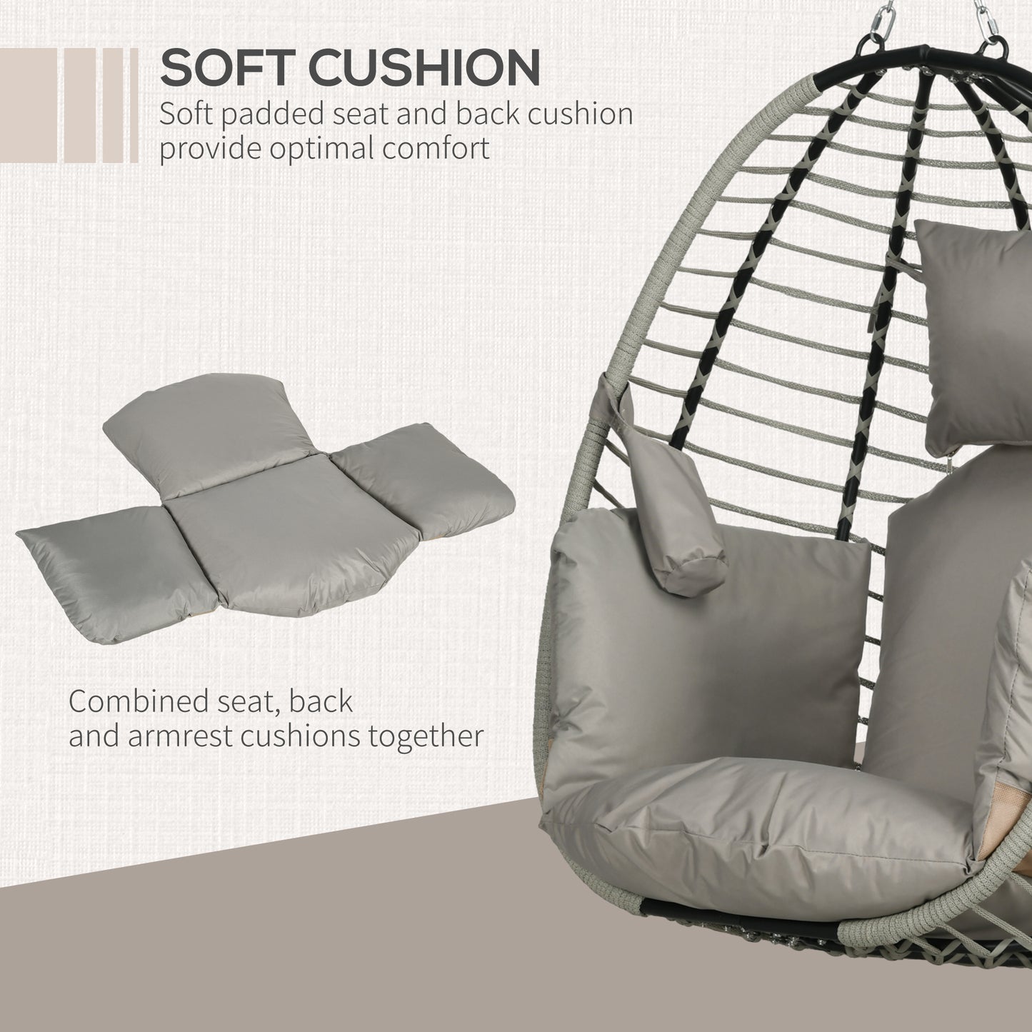 Single Rattan Hanging Egg Chair, with Seat Cushion