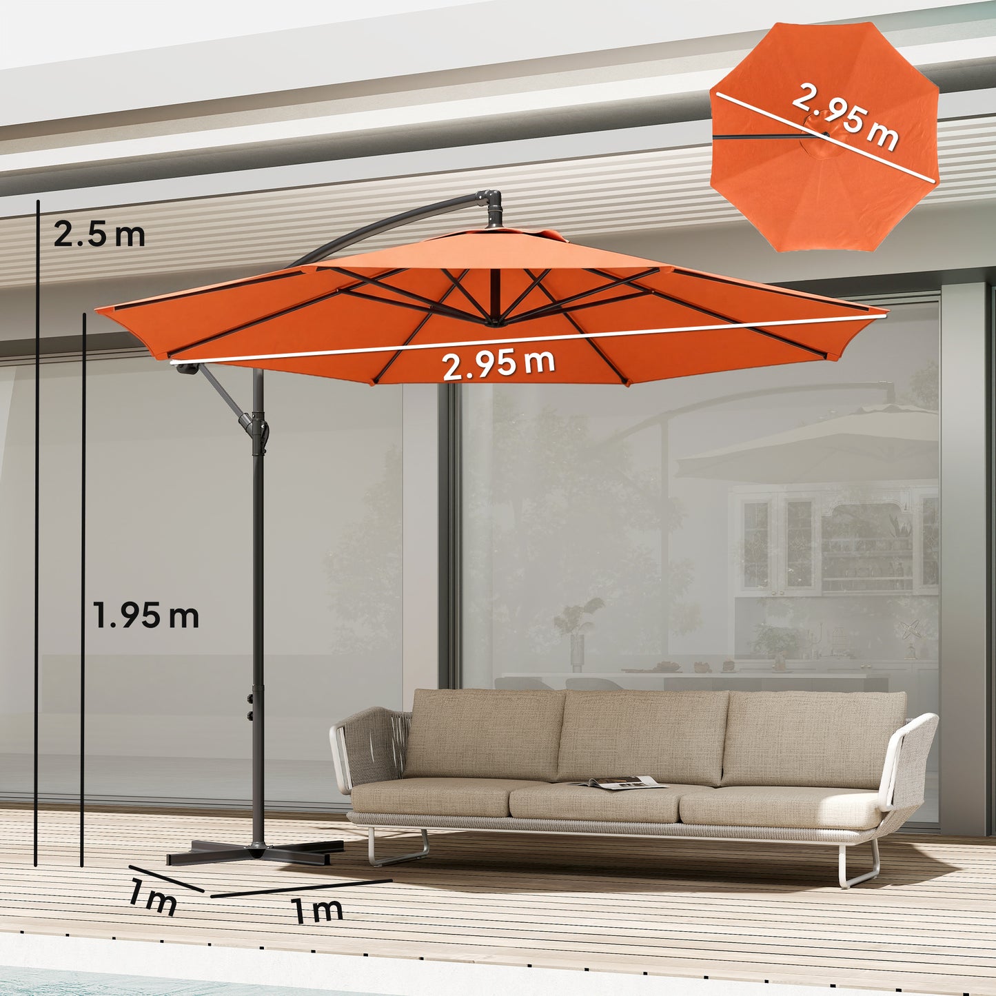 3 m Overhanging Cantilever Parasol, with Cross Base