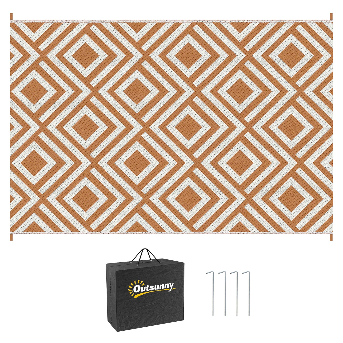 Reversible Outdoor Rug, Plastic Straw Mat w/ Carry Bag Ground Stakes