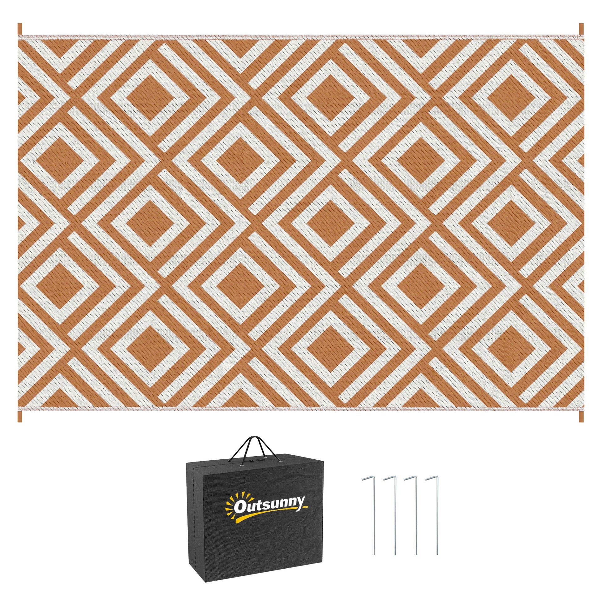 Reversible Outdoor Rug, Plastic Straw Mat w/ Carry Bag Ground Stakes