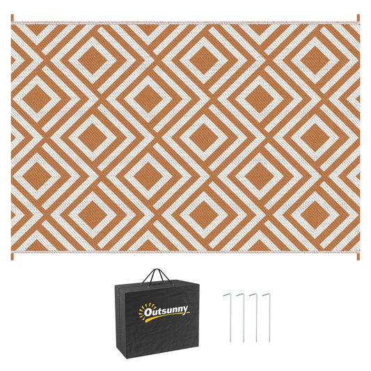 Reversible Outdoor Rug, Plastic Straw Mat w/ Carry Bag Ground Stakes