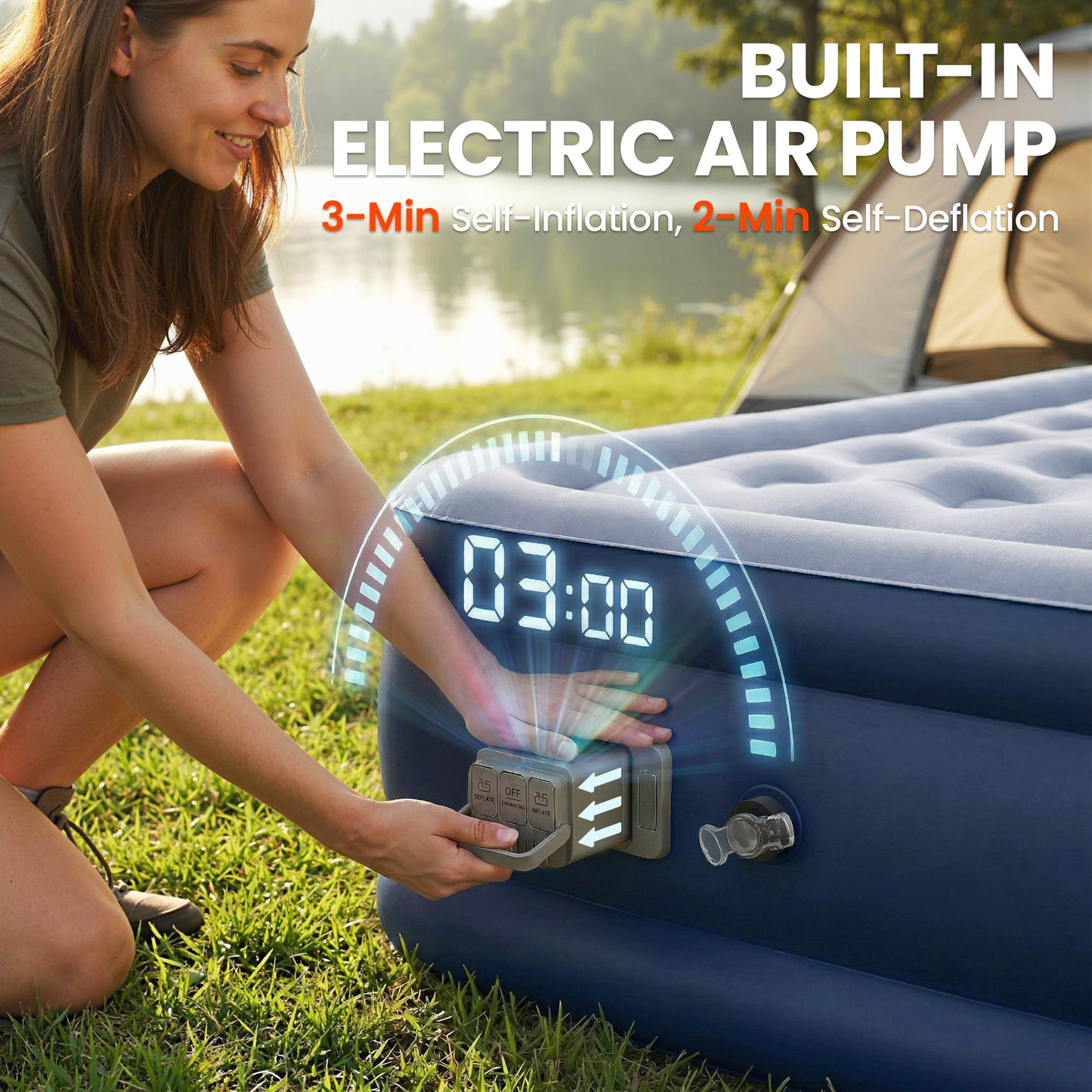 Inflatable Mattress, Single Air Bed with Built-in Electric Pump
