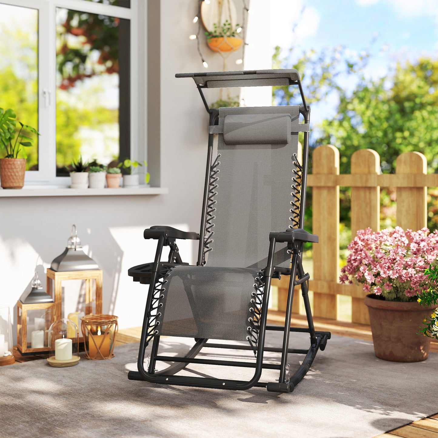 Garden Rocking Chair Folding Recliner Outdoor Adjustable Sun