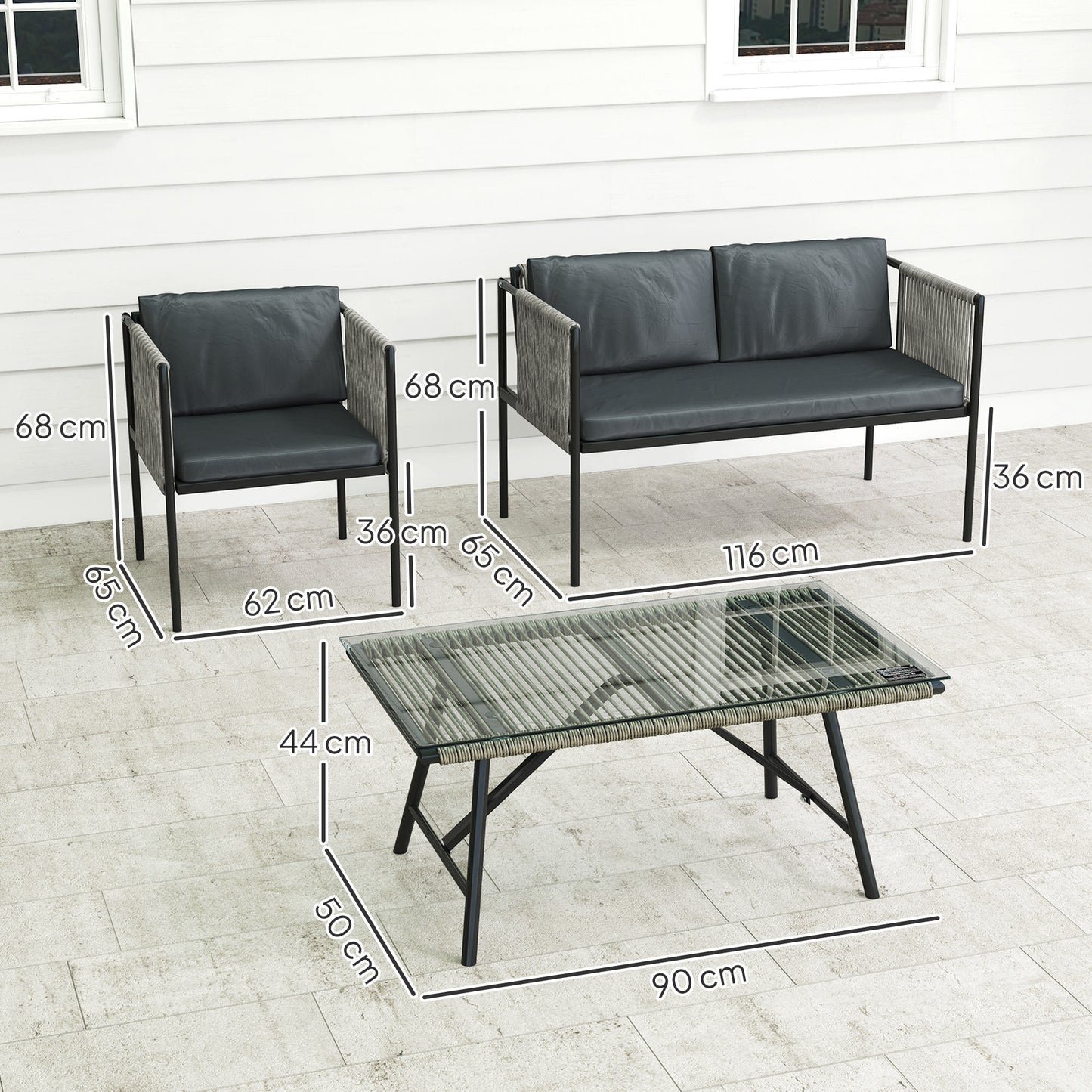 Four-Piece Round Rattan Rope Sofa Set