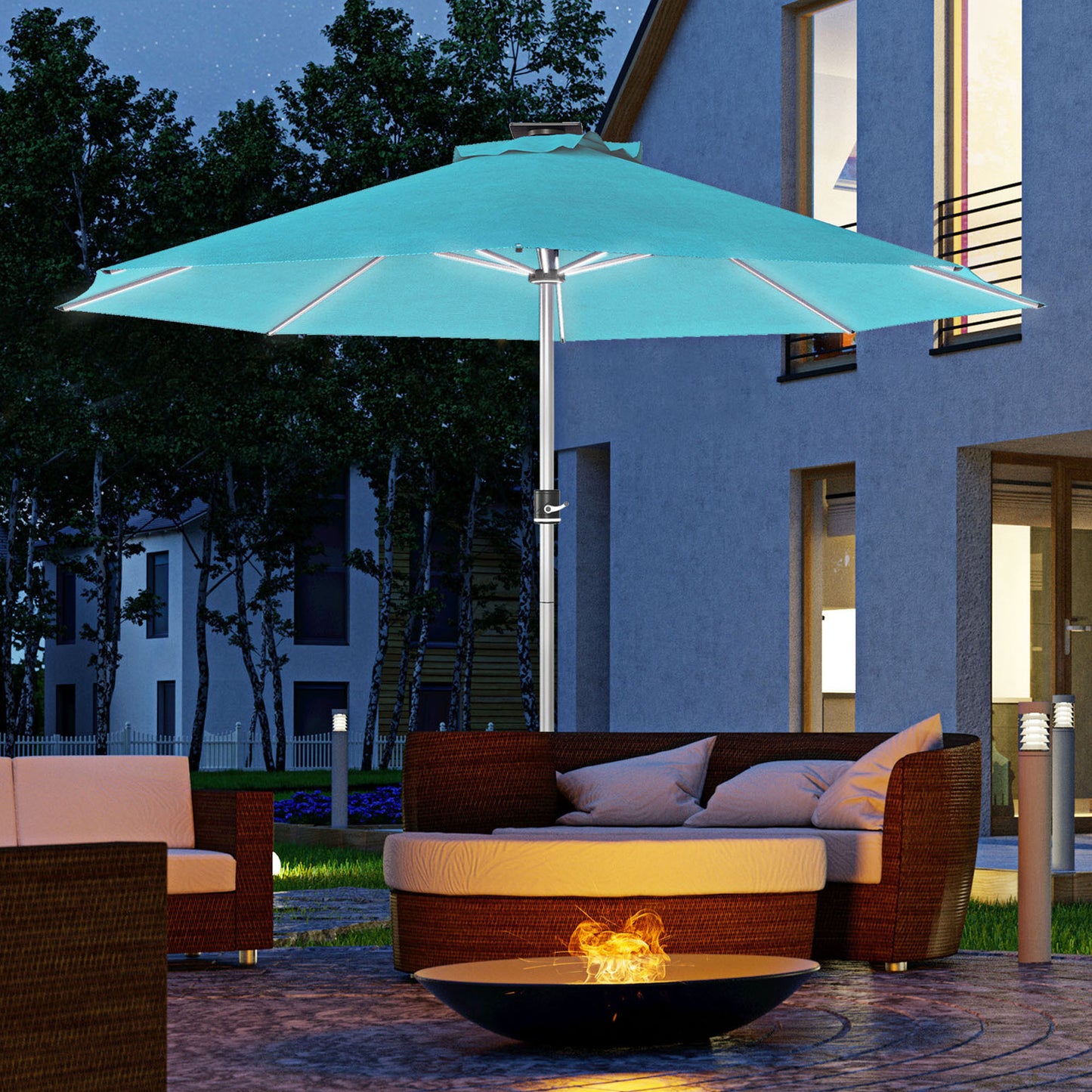 3m Parasol, with Solar-Powered LED Lights