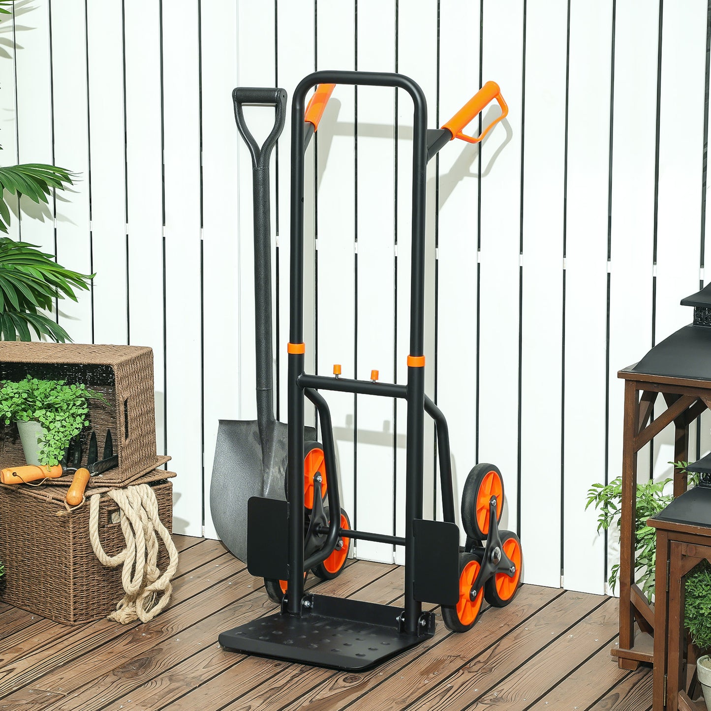 Six-Wheel Folding  Sack Barrow Trolley - Black/Orange