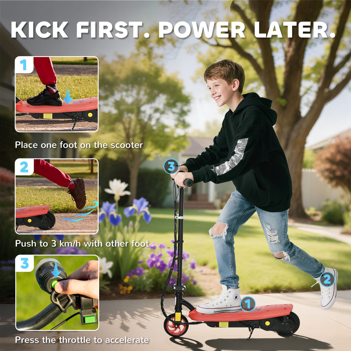 Foldable Electric Scooter, with LED Lights, for Ages 7-14 Years