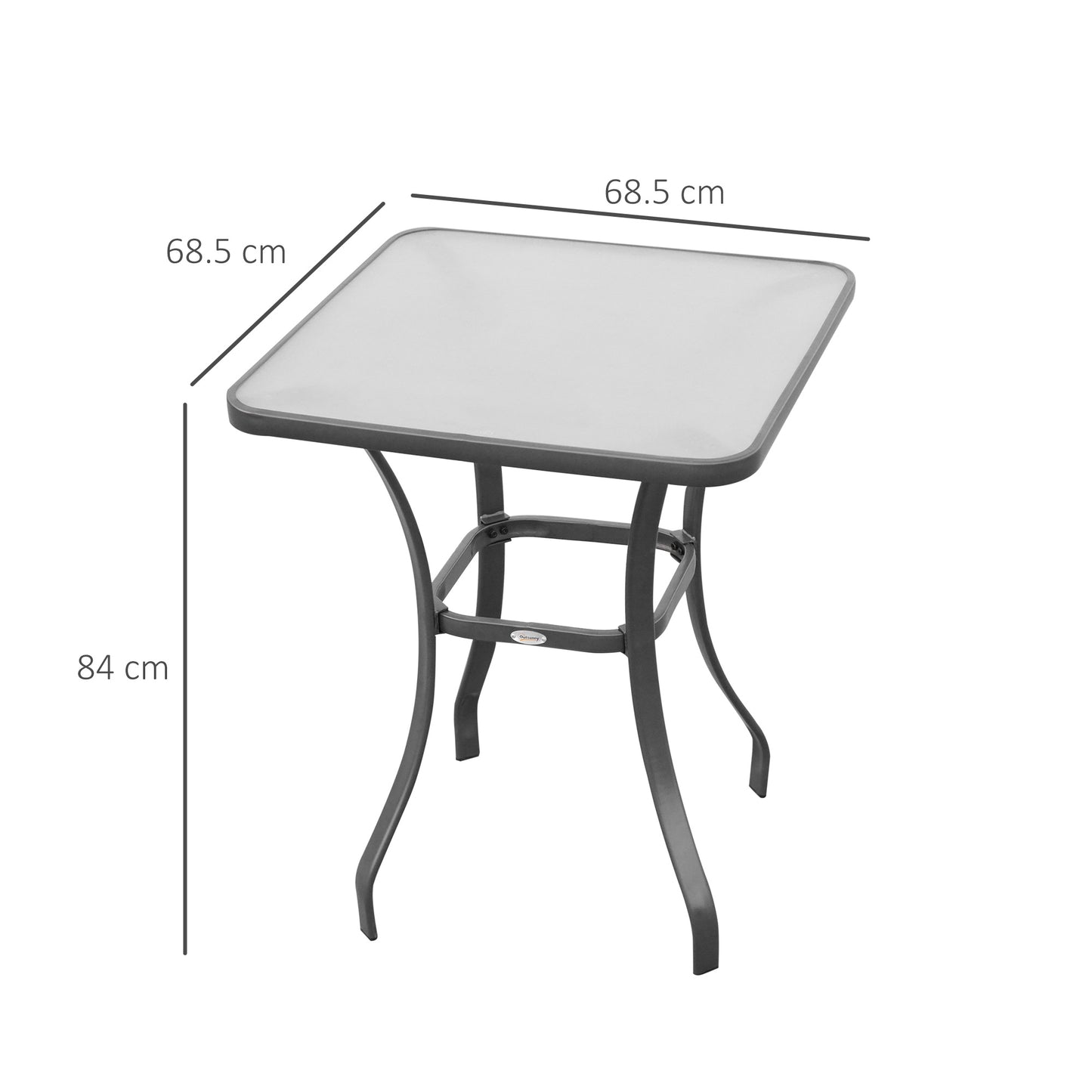 Square Garden Table, Outdoor Coffee Table with Tempered Glass Top