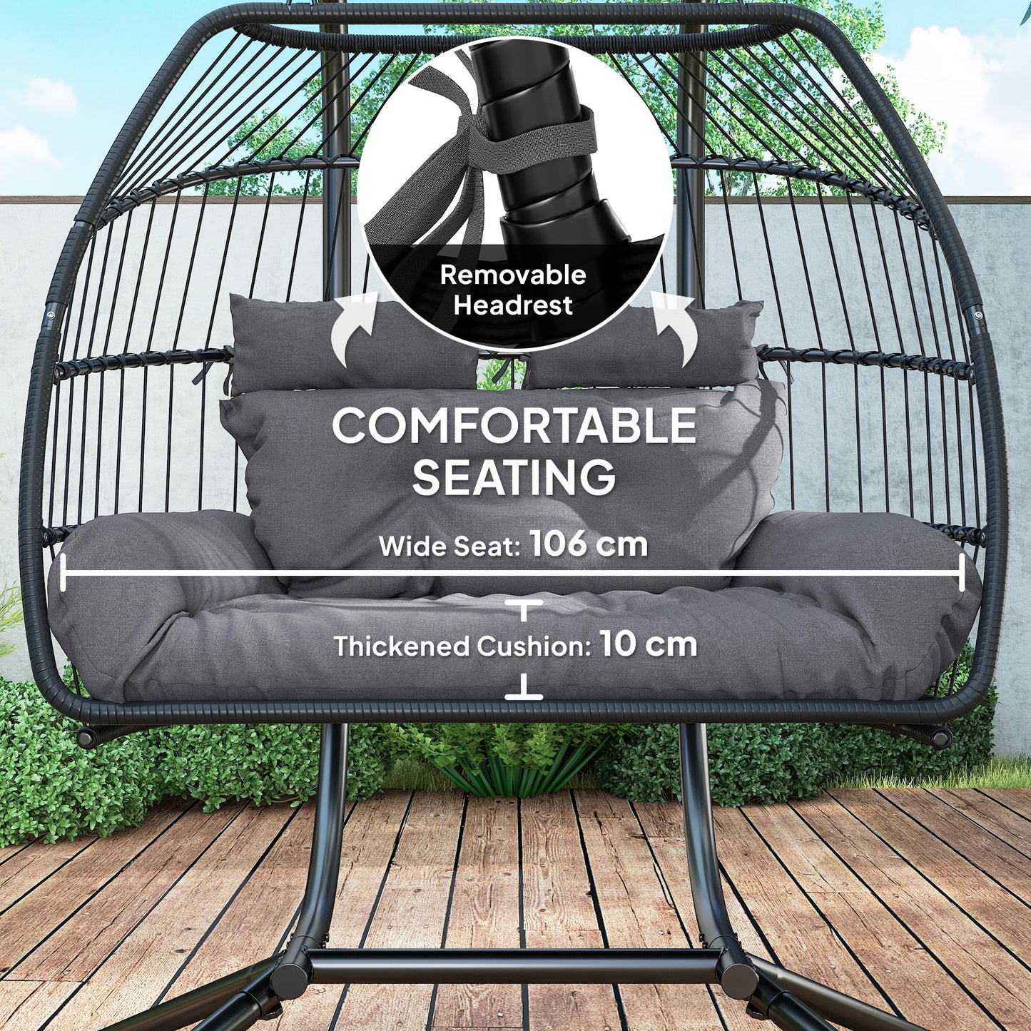 Rattan Double Hanging Egg Chair with Stand