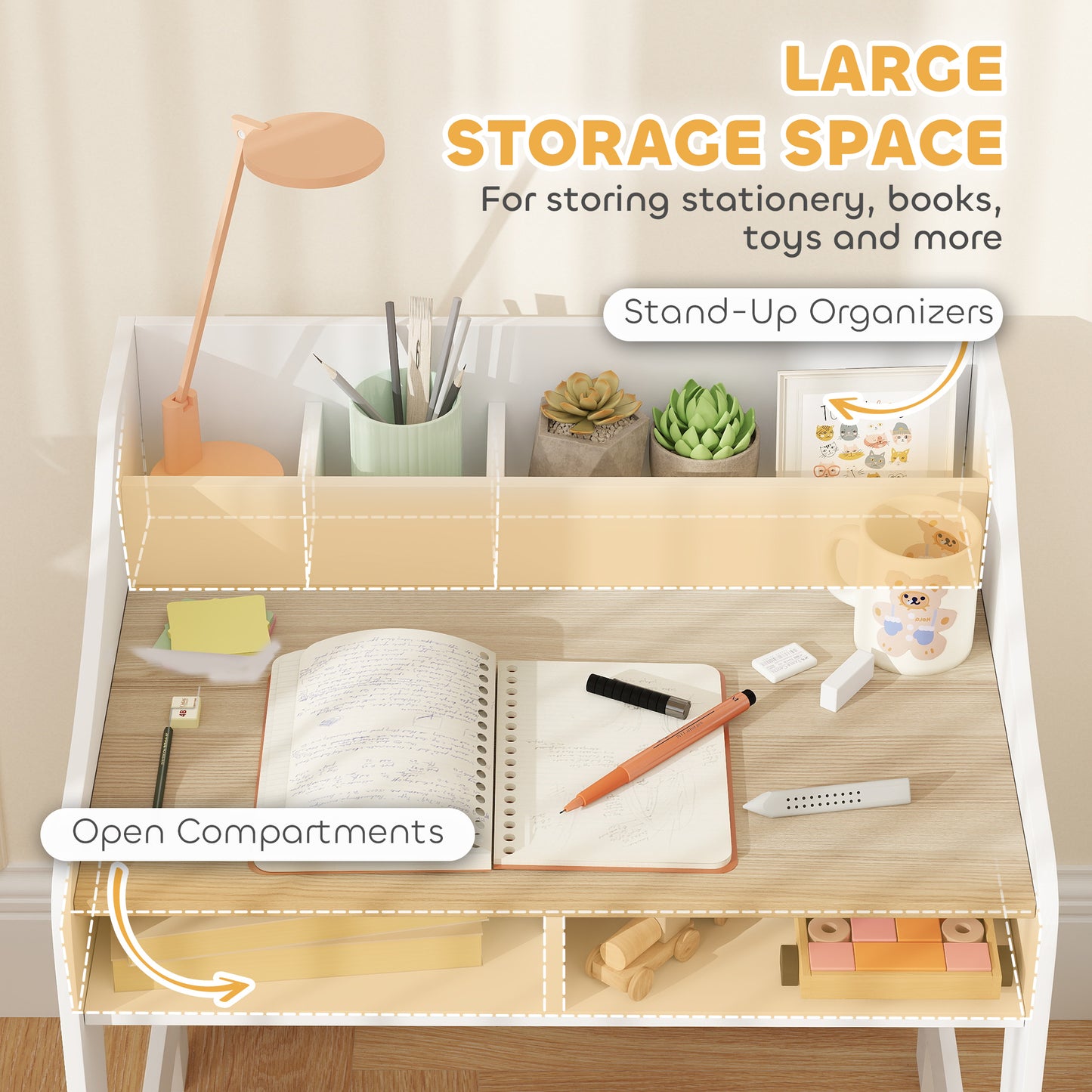 Kids Desk and Chair Set, Children Study Table with Storage
