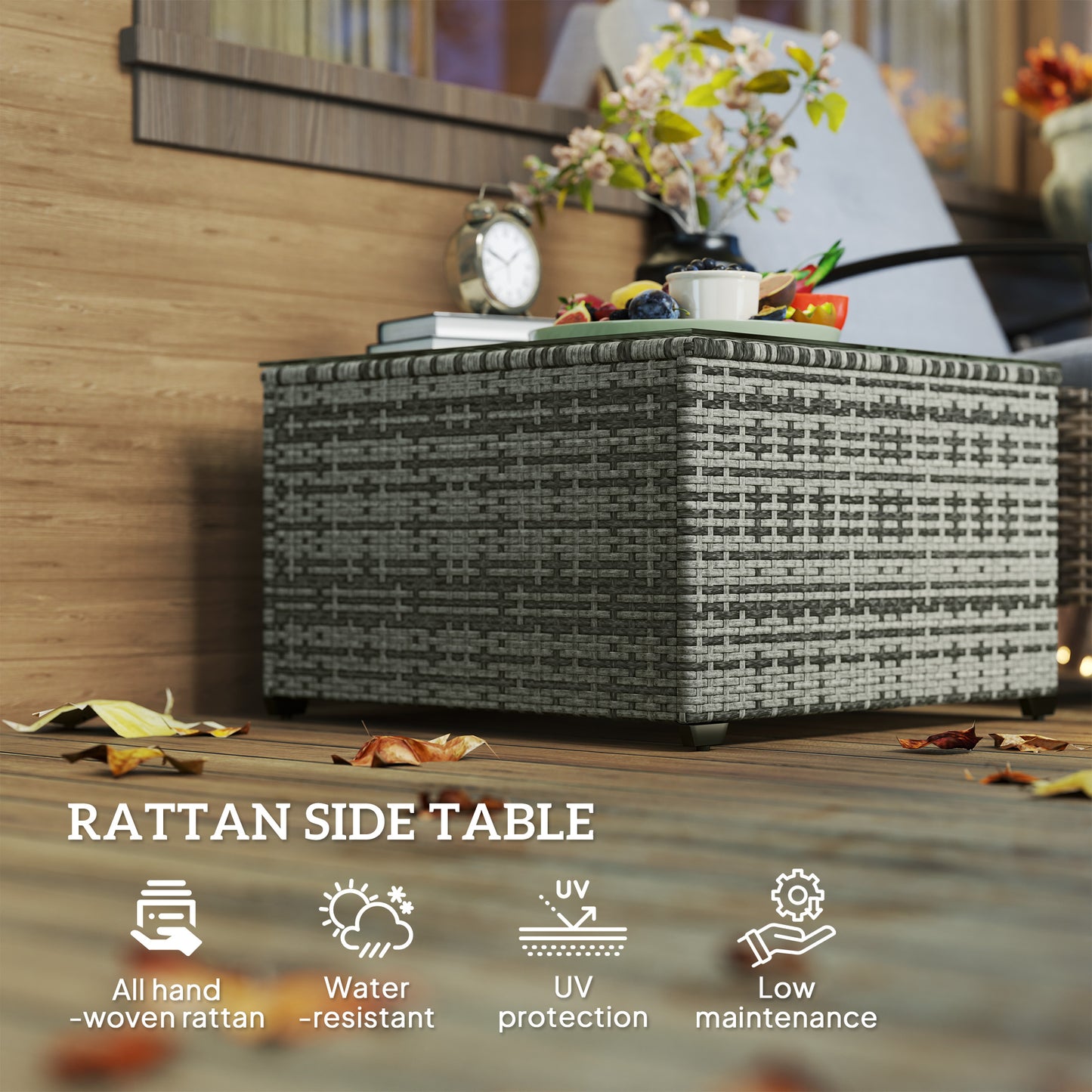 62 x 62cm Glass-Top Rattan Side Table