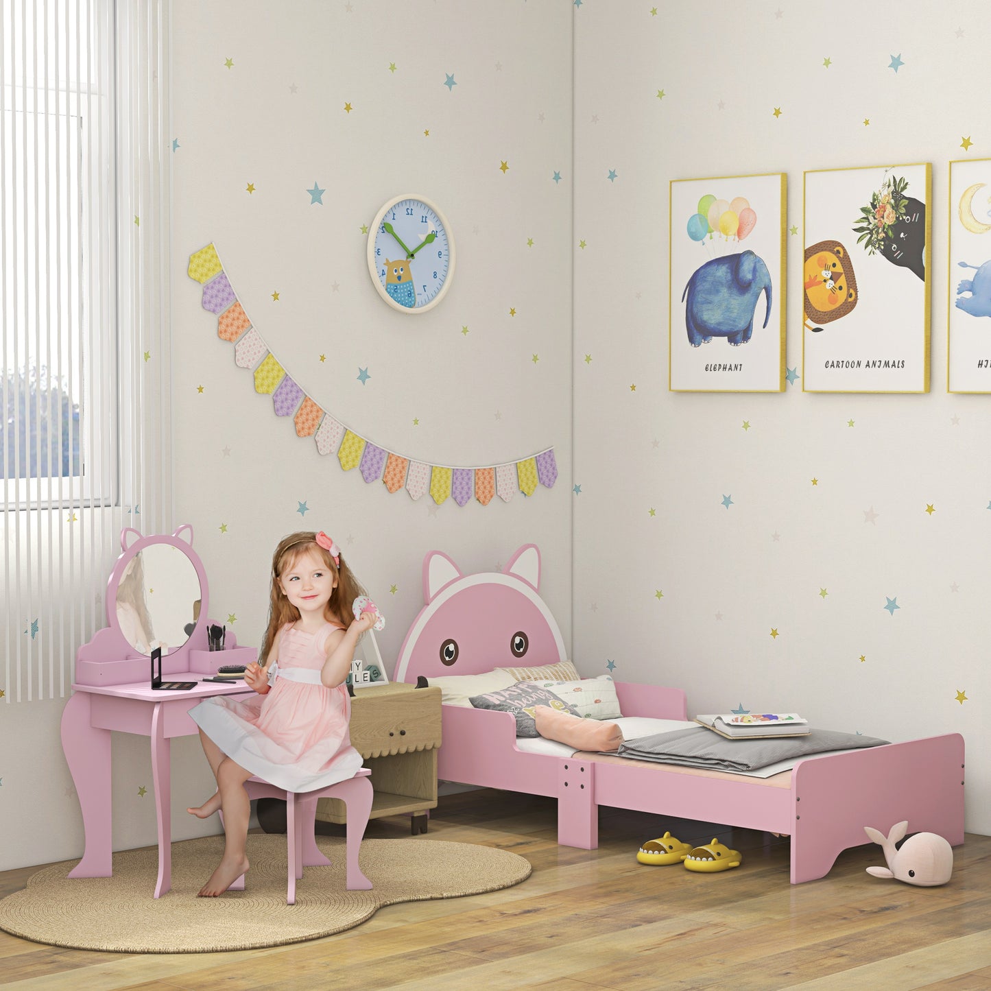 Wooden Kids Bedroom Furniture Set with Kids Dressing Table, Stool (1)