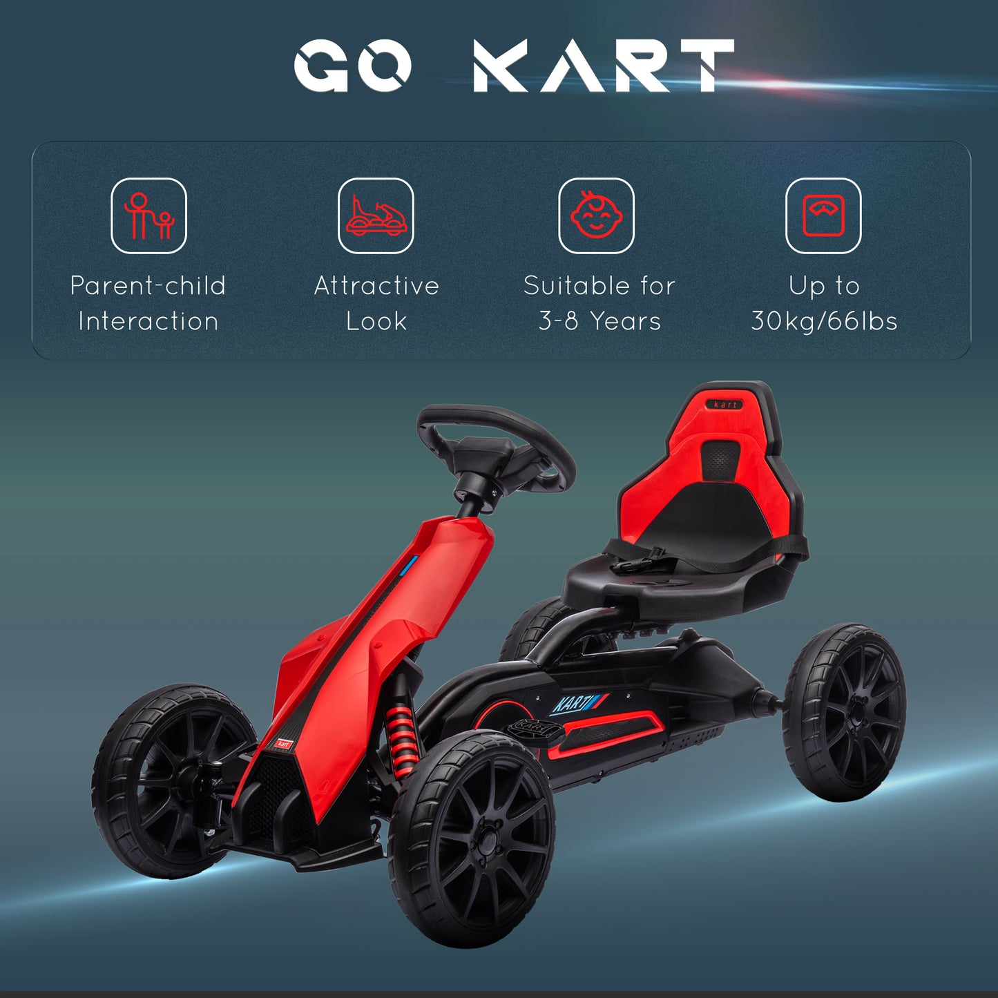 Kids Pedal Go Kart, with Adjustable Seat, EVA Wheels, Seat, Handbrake