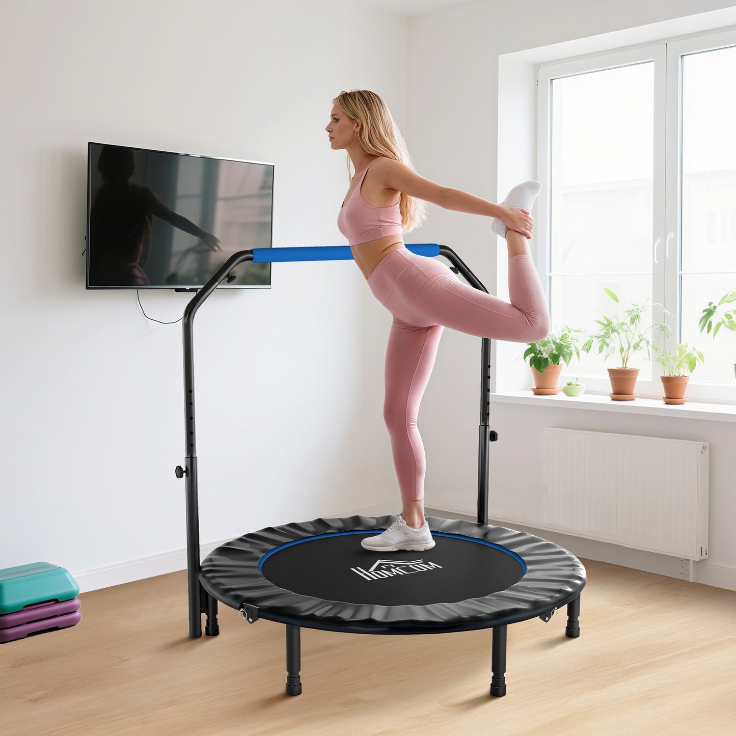 48" Foldable Mini Fitness Trampoline, with Adjustable Foam Handle