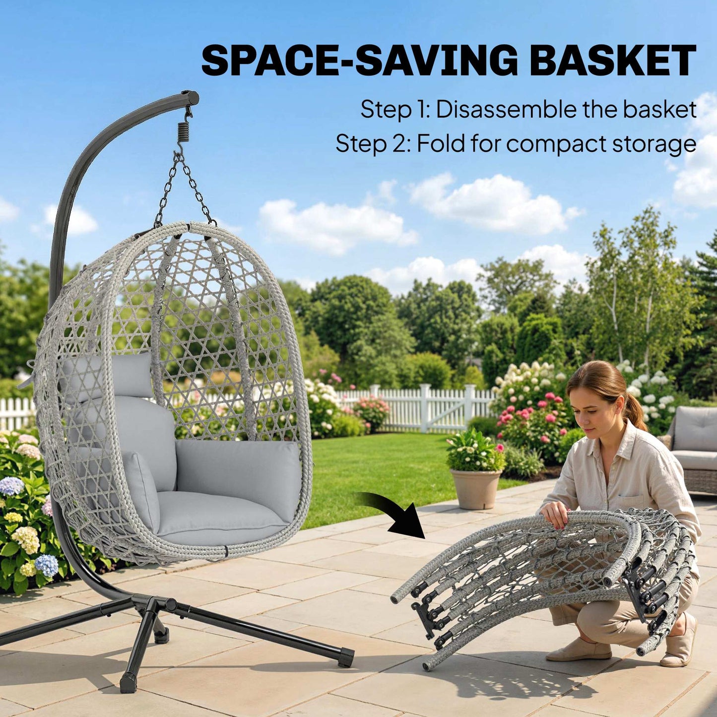 Hanging Egg Chair, Indoor Outdoor Rattan Hammock Swing Chair