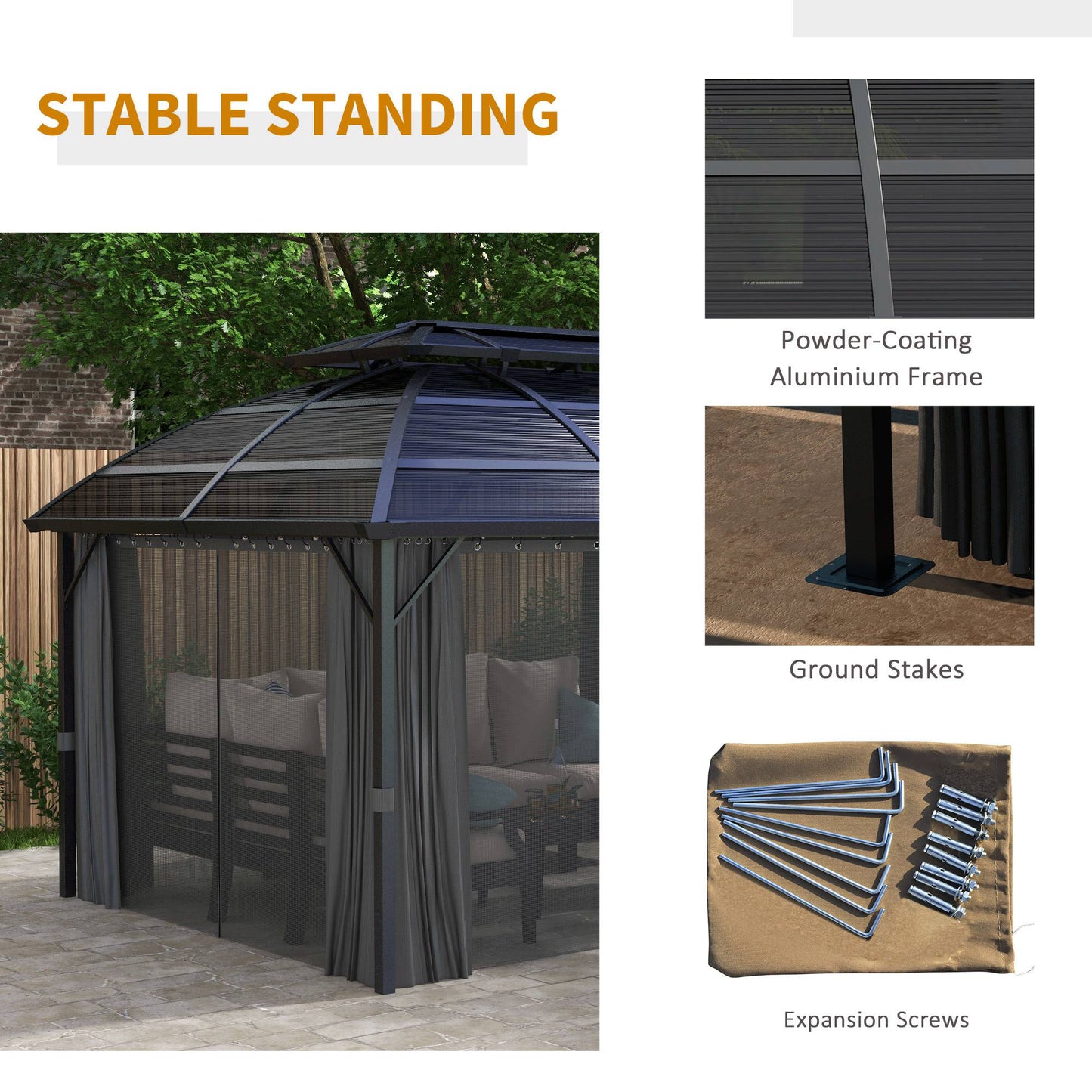 4 x 3m Aluminium Frame Hard Gazebo, with Accessories