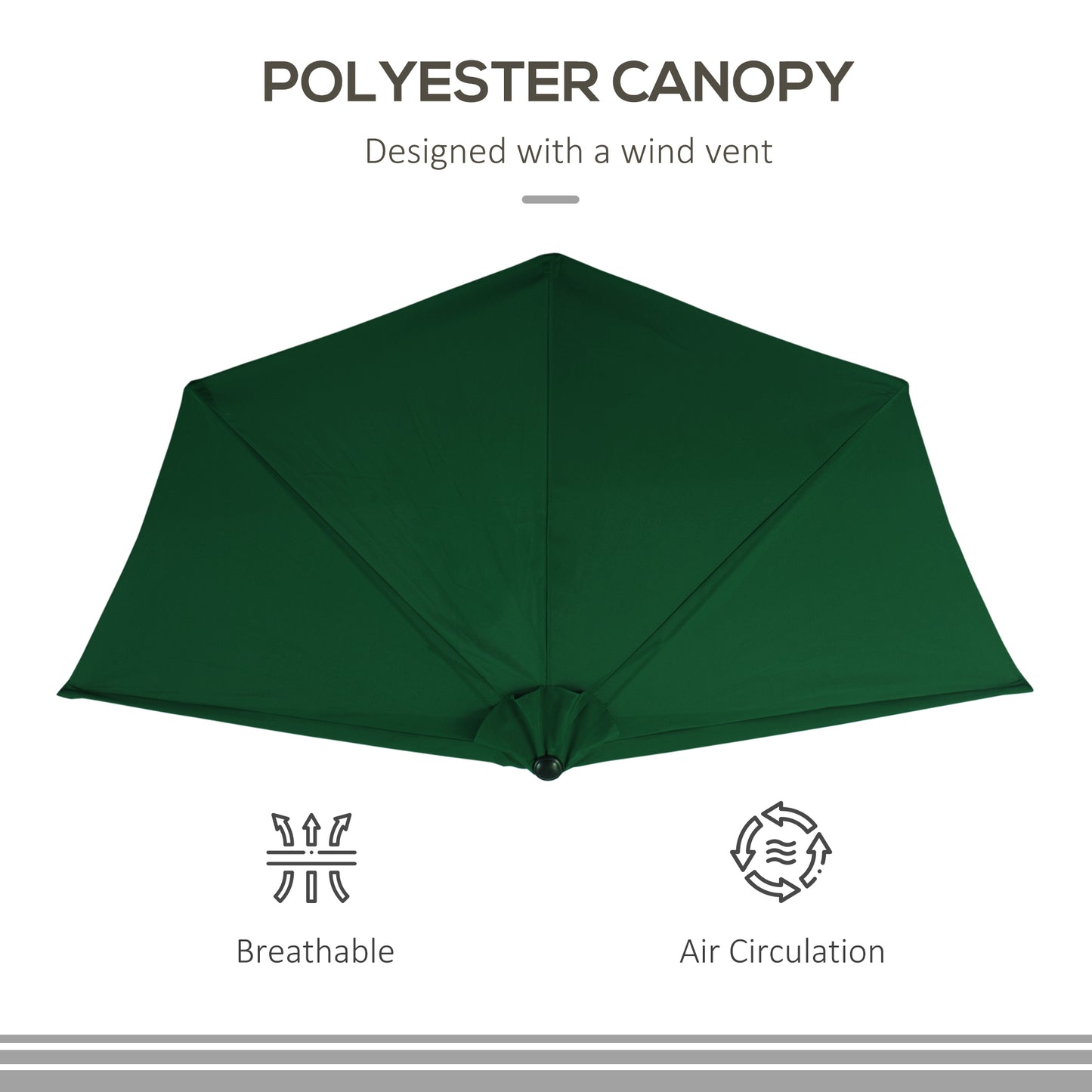3(m) Half Parasol, Semi Round Umbrella with Metal Frame
