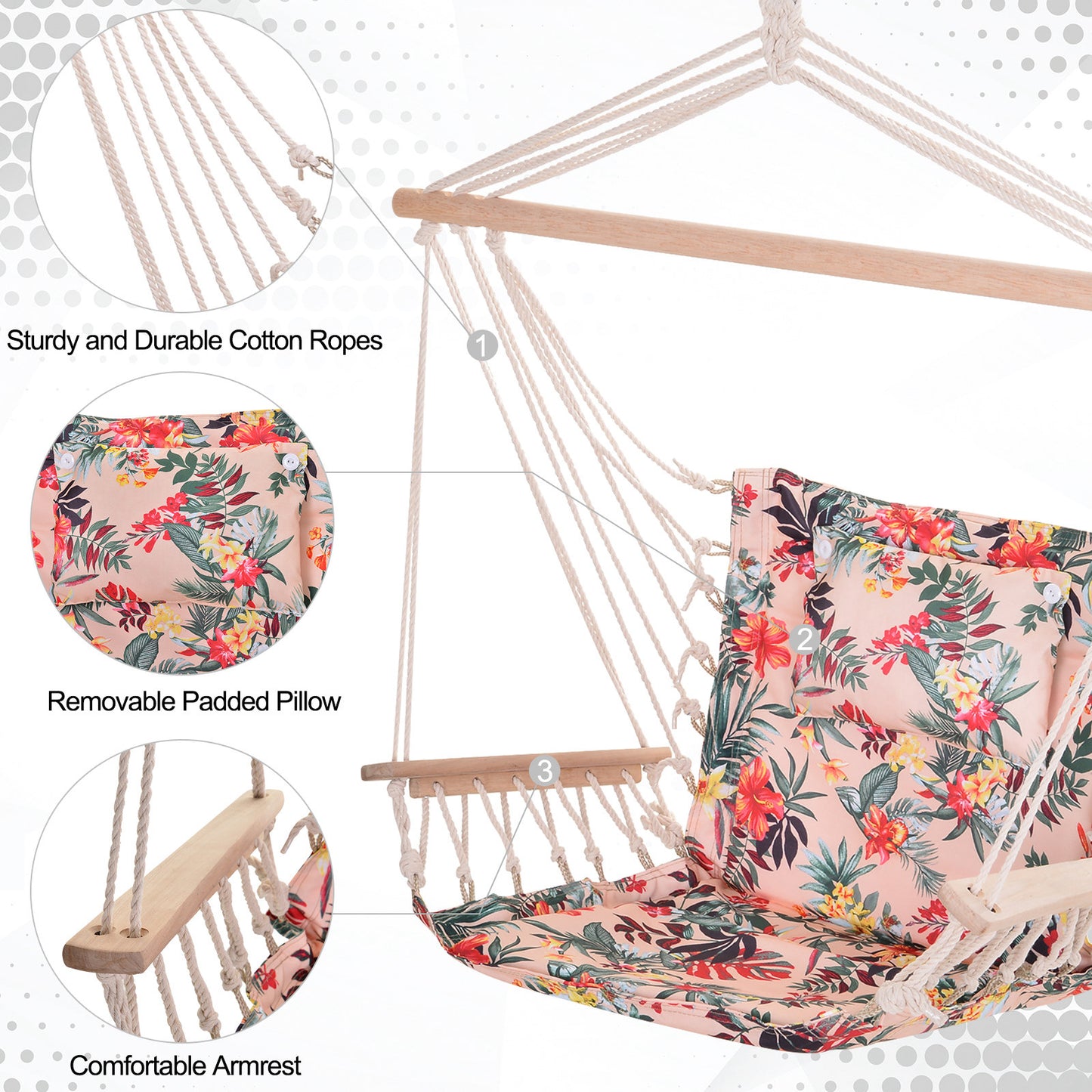Garden Outdoor Hanging Hammock Chair Thick Rope Frame Wooden Arms