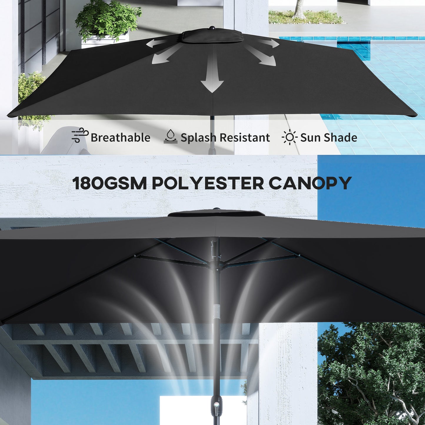 Garden Parasol, Parasol Umbrella with Crank Handle, Tilt Function