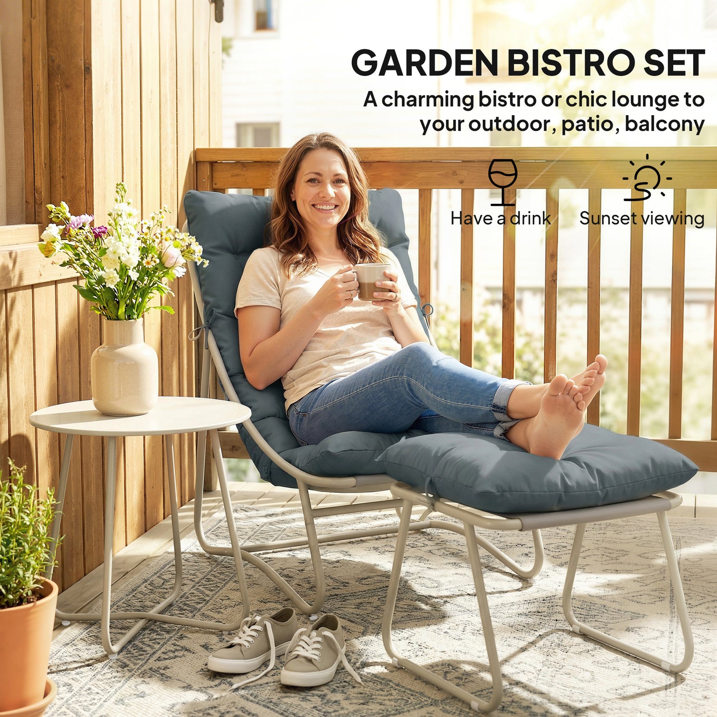 Bistro Set for Garden, 3 Piece Outdoor Table and Chair