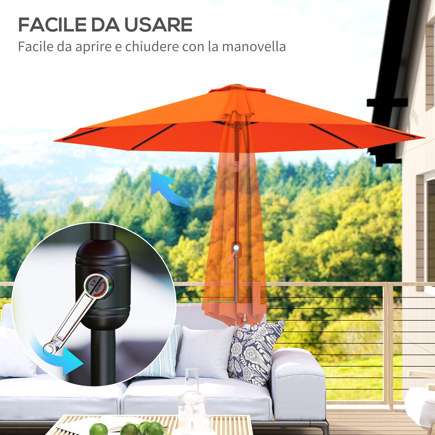 3 m Garden Parasol Umbrellas, Outdoor Sun Shade with 8 Ribs