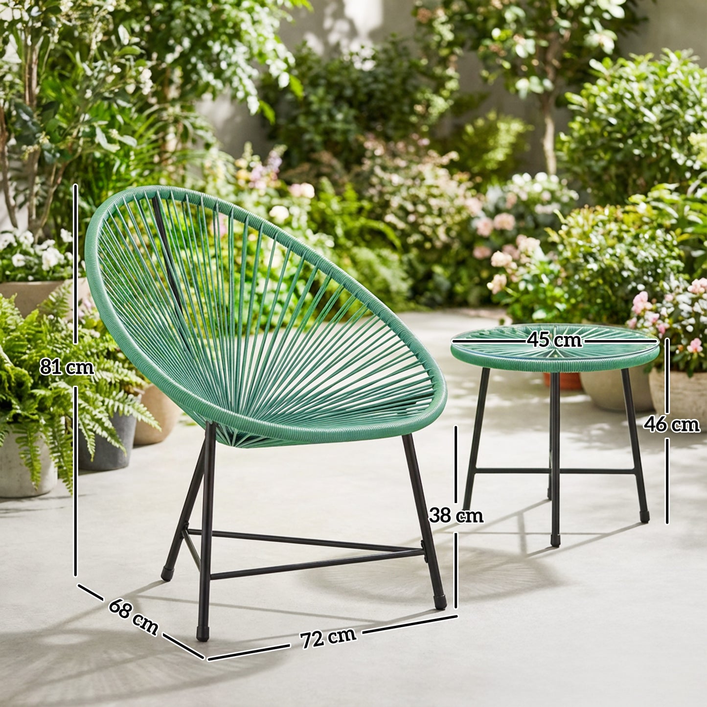 Rattan Bistro Set with Acapulco Chairs and Glass Table